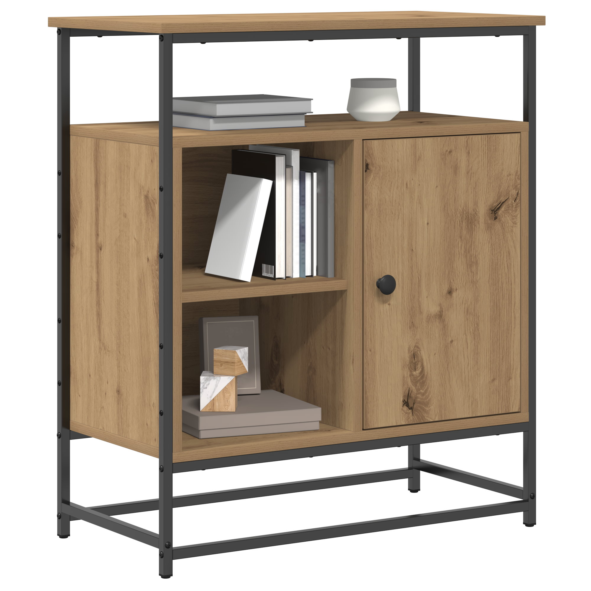 vidaXL Dressoir 69x35x80 cm bewerkt hout en staal artisanaal eiken