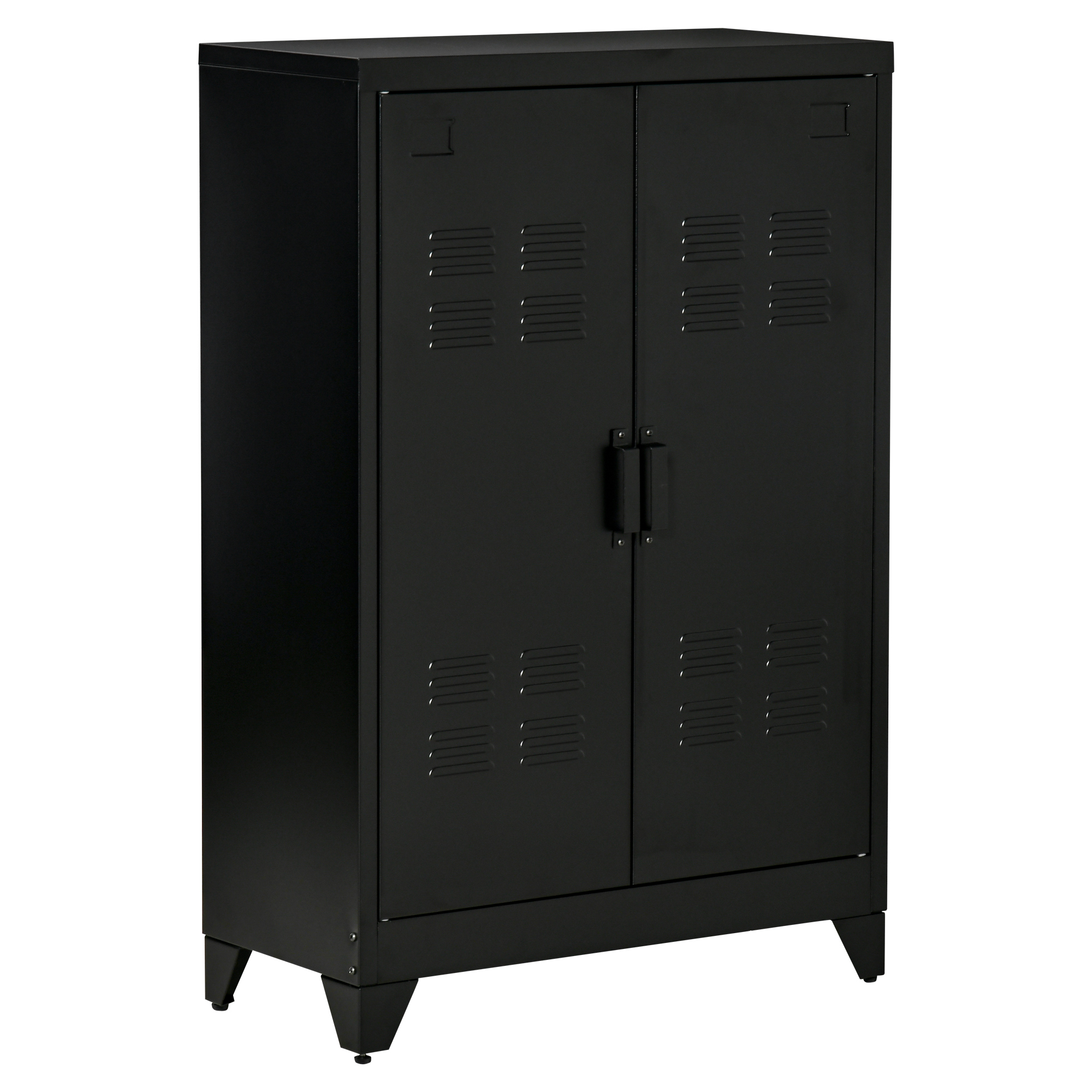 HOMCOM archiefkast met gelamelleerde deuren, industriële metalen kast, 2 verstelbare planken, opbergkast, 75 x 33 x 110 cm, Zwart | Aosom.nl