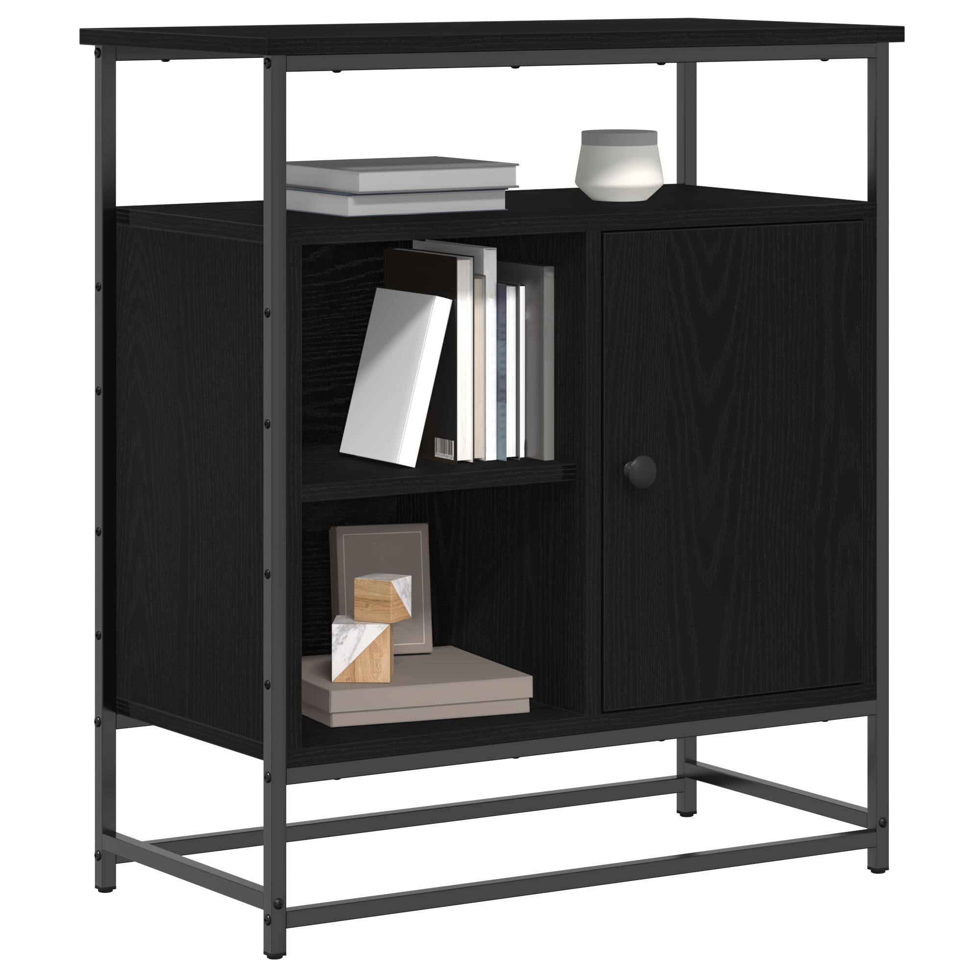 vidaXL Dressoir 69x35x80 cm bewerkt hout en staal zwart eikenkleurig