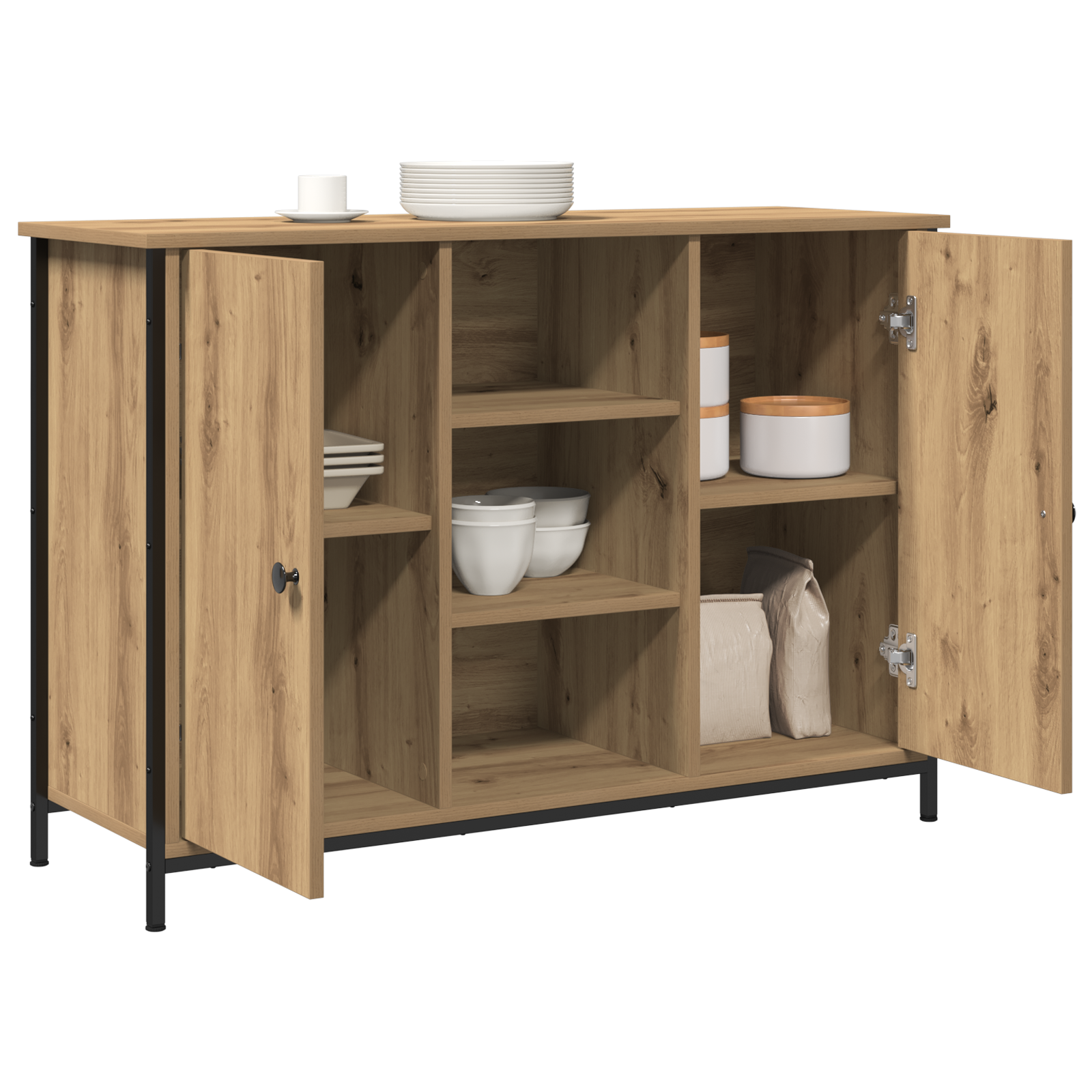 vidaXL Dressoir 100x35x70 cm bewerkt hout en staal artisanaal eiken