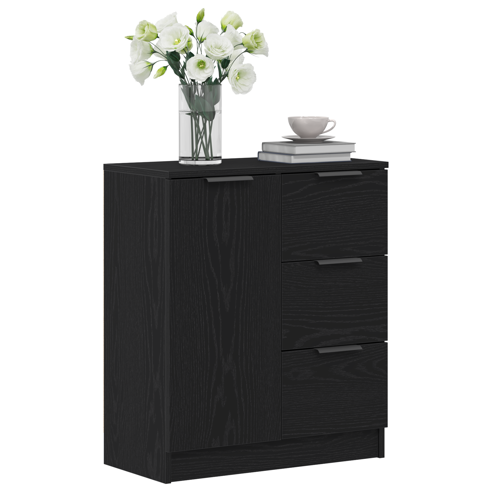 vidaXL Zwart Eiken Dressoir 60x30x70 cm Gemaakt van Bewerkt Hout