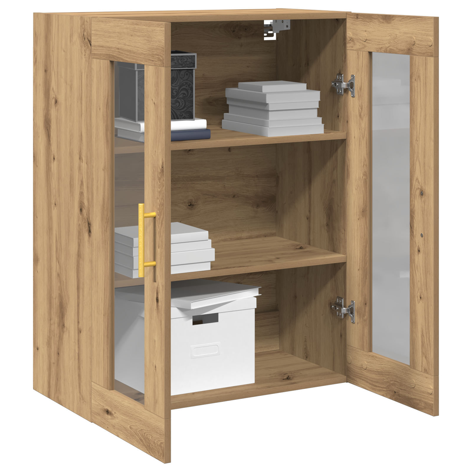 vidaXL Wandkast met glazen deuren 69,5x34x90 cm artisanaal eiken