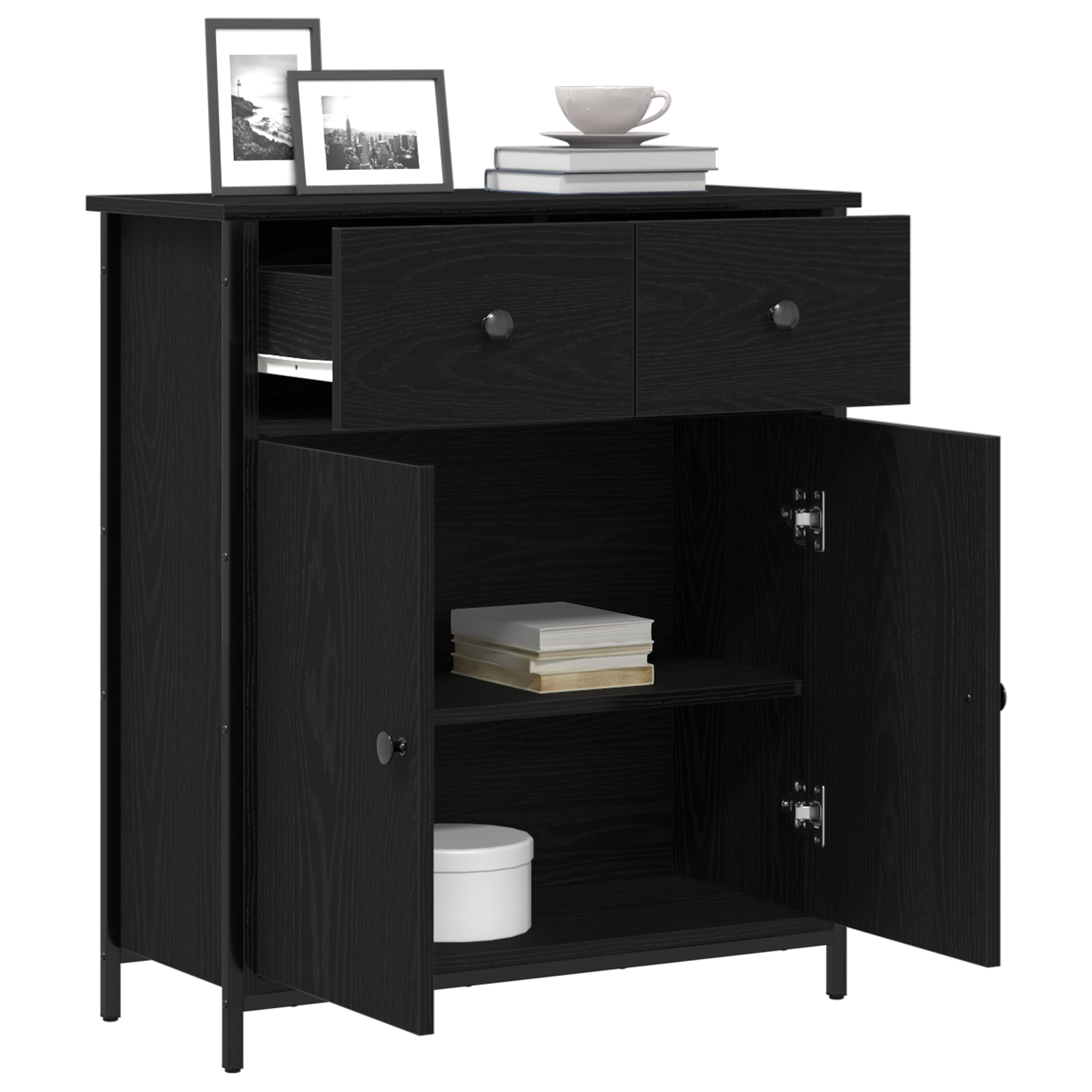 vidaXL Dressoir 70x30x80 cm bewerkt hout en staal zwart eikenkleurig