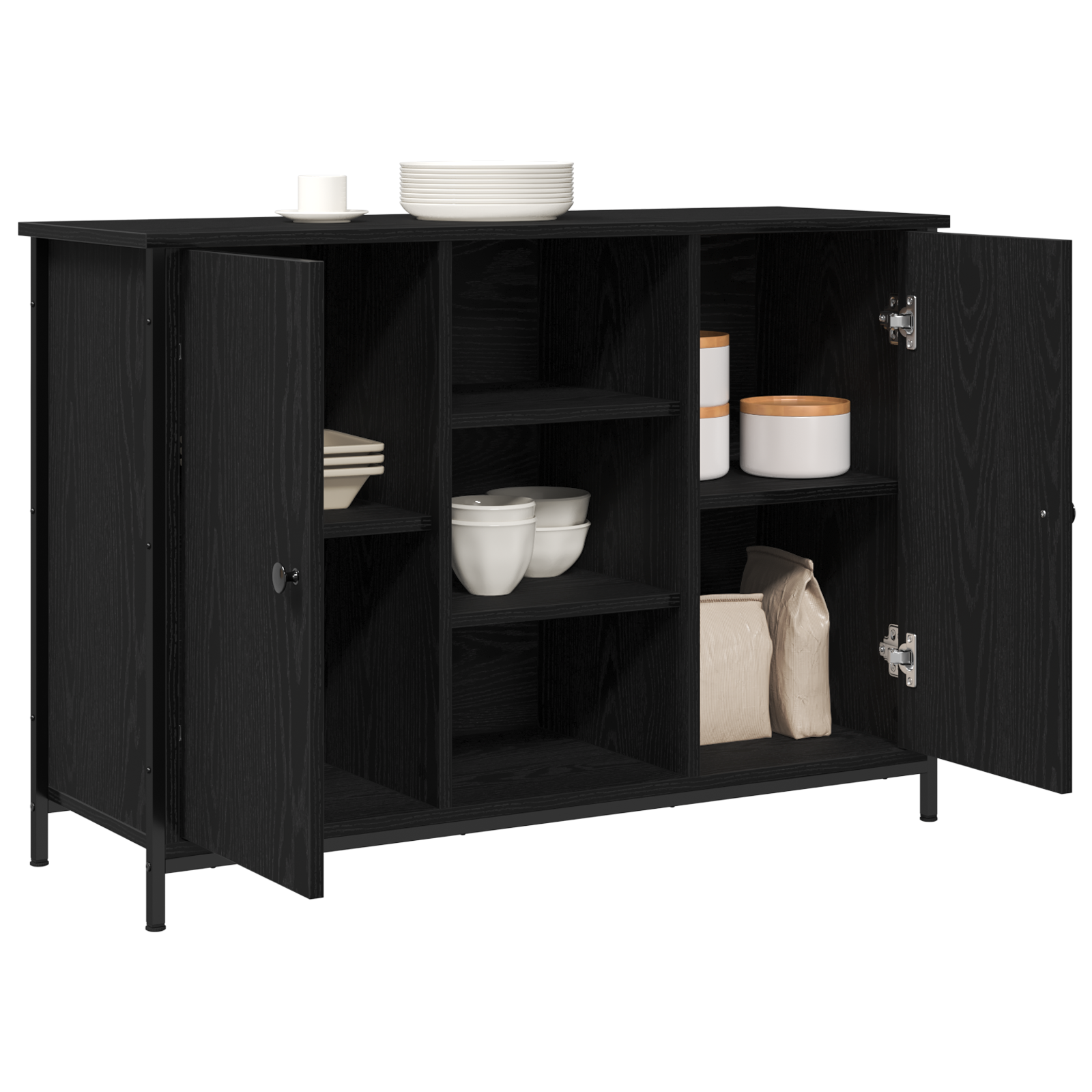 vidaXL Sideboard Zwart Eiken 100x35x70 cm Hout en Staal