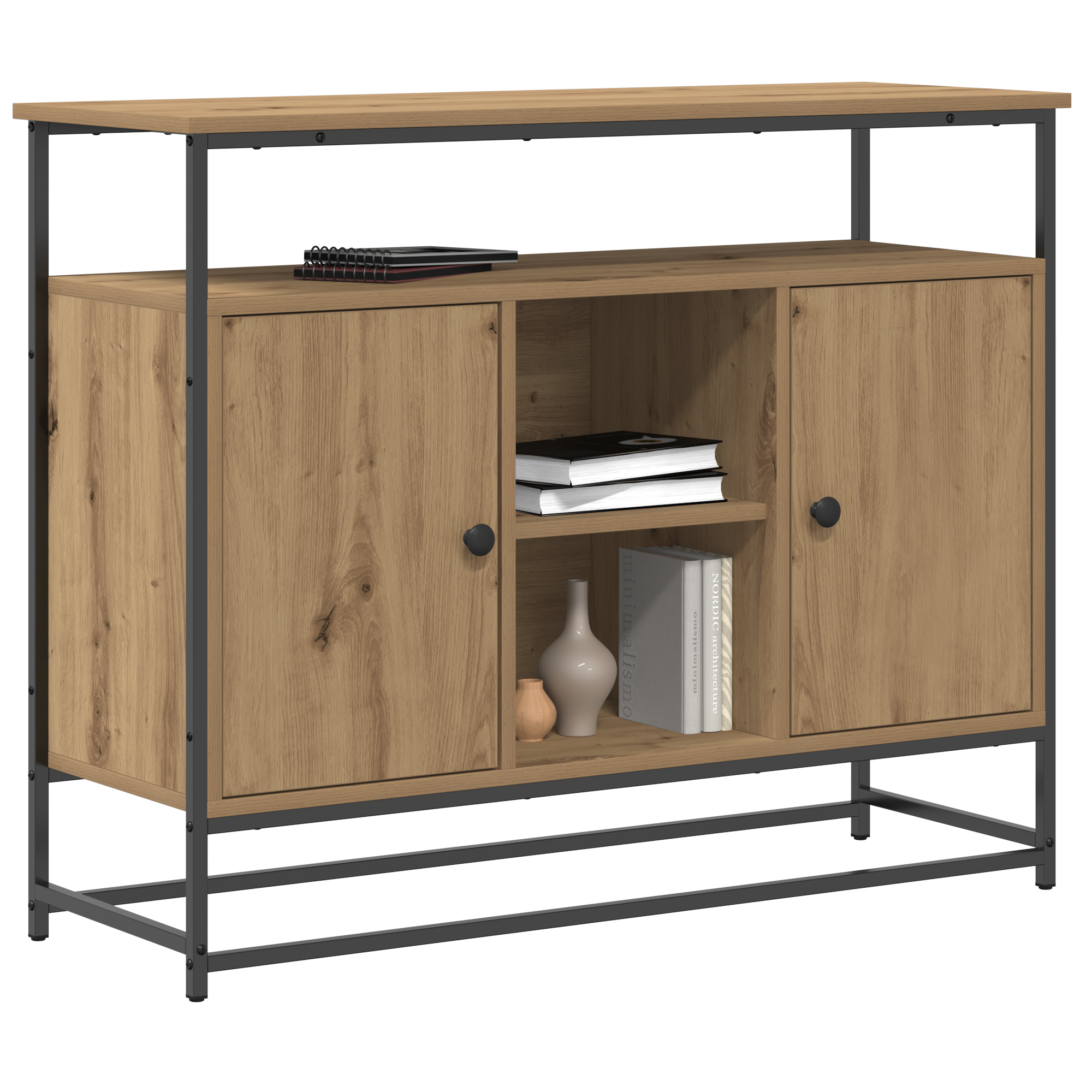 vidaXL Dressoir 100x35x80 cm bewerkt hout en staal artisanaal eiken