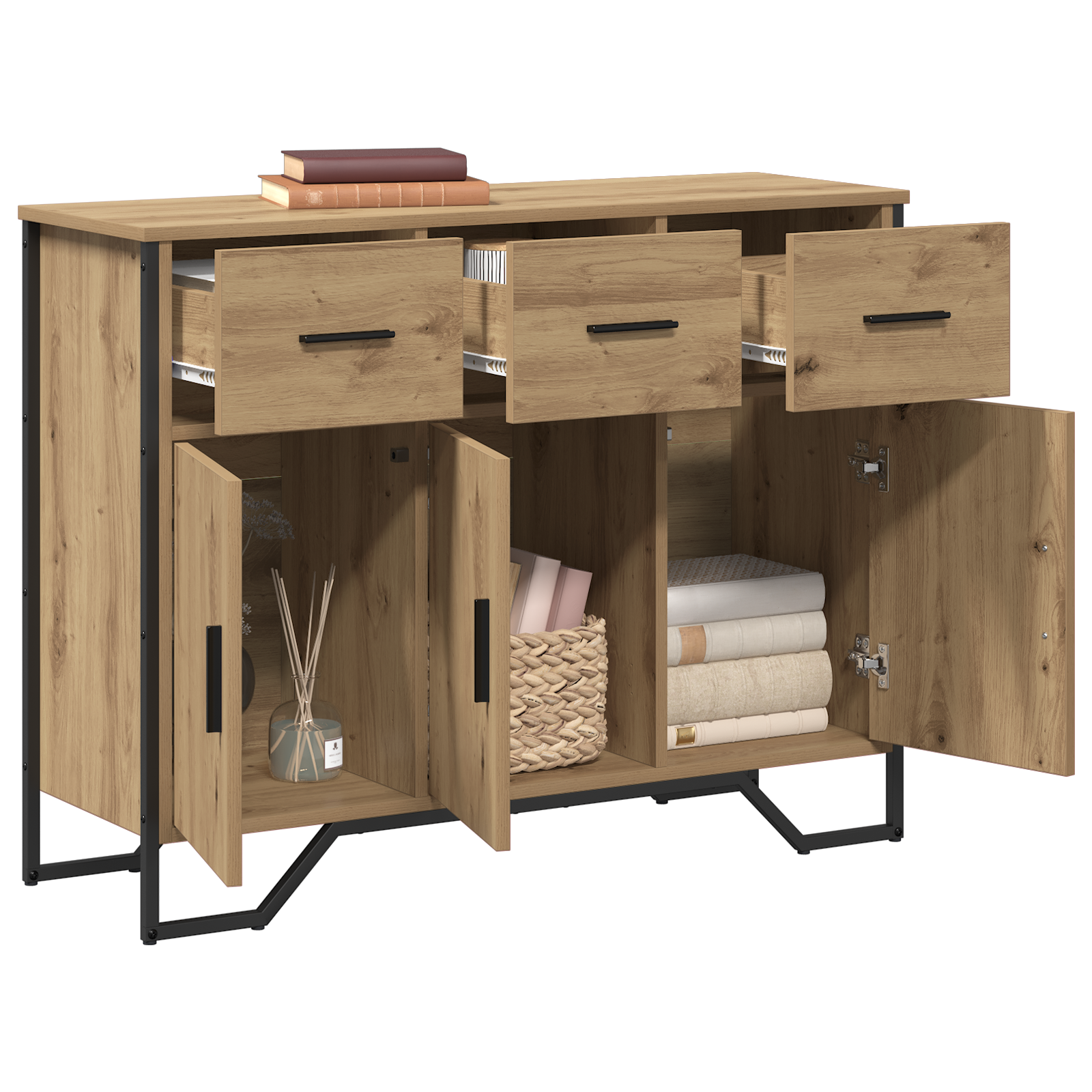 vidaXL Dressoir Artisan Eiken 97x32,5x74,5 cm Bewerkt Hout