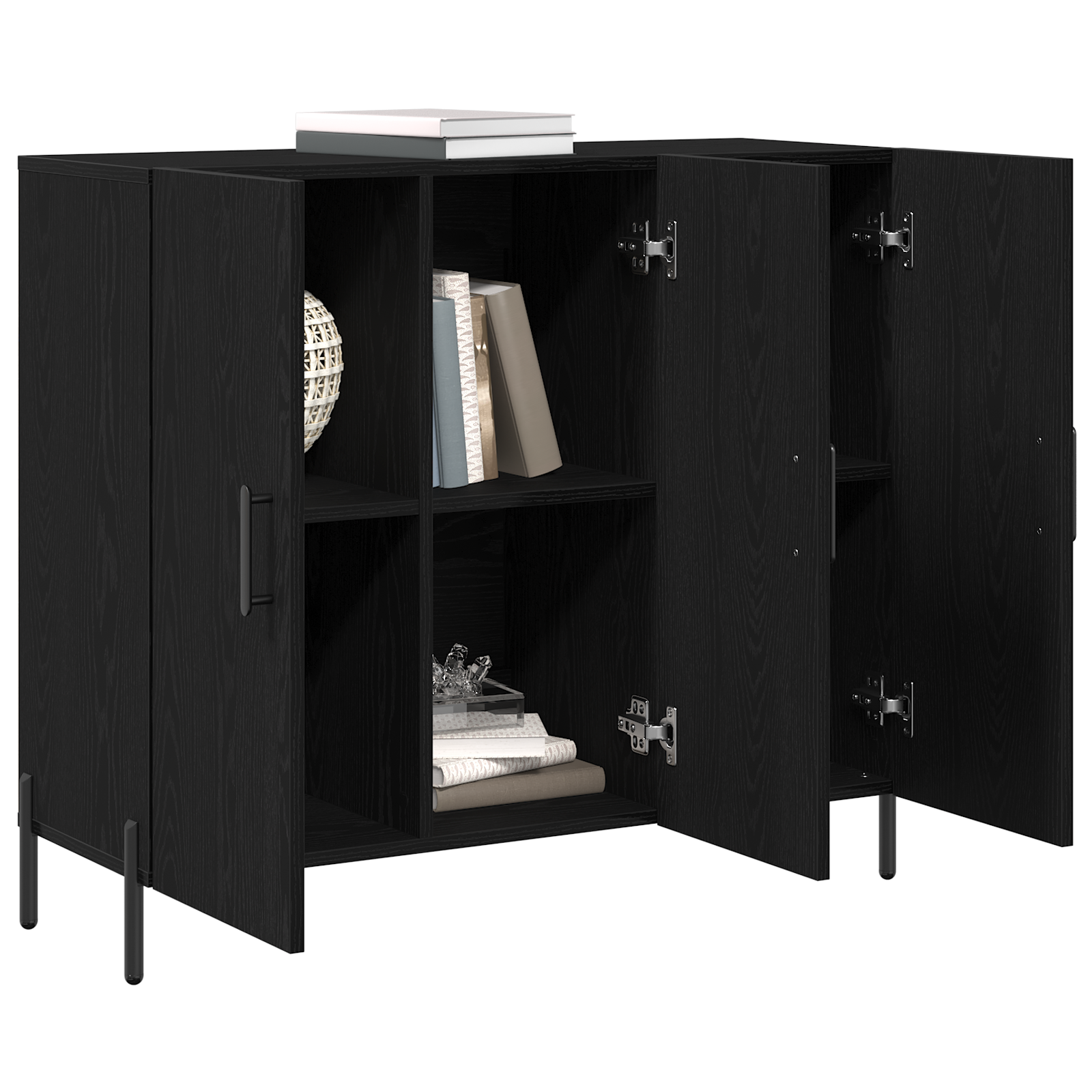 vidaXL Zwart Eiken Dressoir 90x34x80 cm Gemaakt van Bewerkt Hout