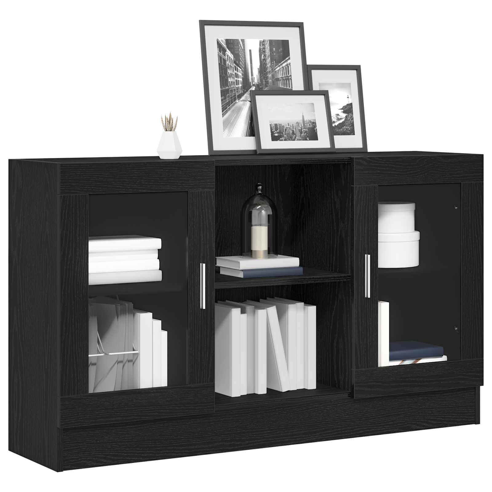 vidaXL Dressoir Zwart Eiken 120x30,5x70 cm Gemaakt van Engineered Hout