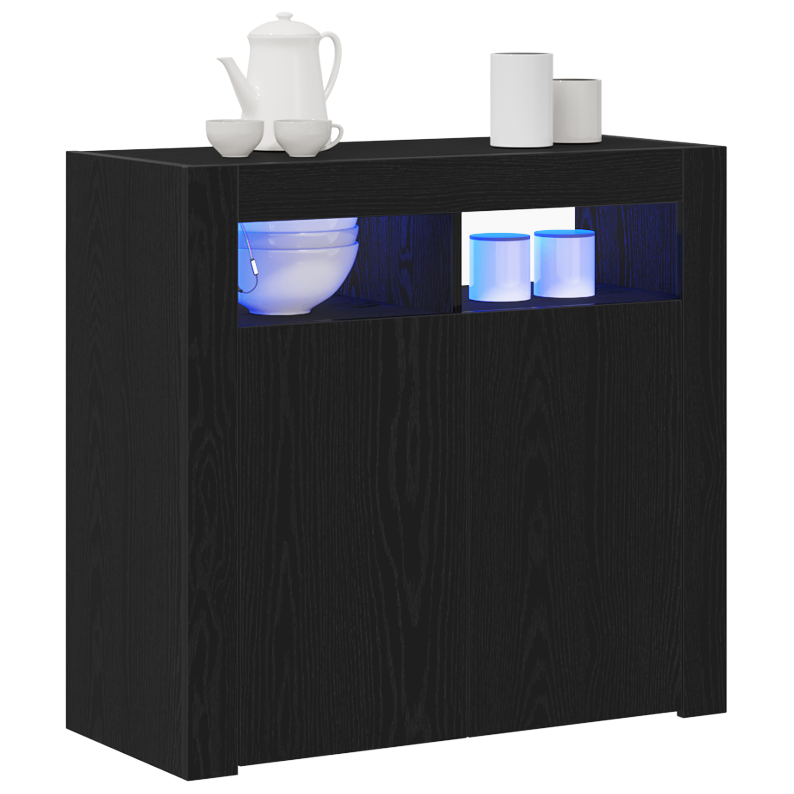 vidaXL Sideboard met LED-lampjes - Zwart Eiken - 80x35x75 cm - Bewerkt Hout