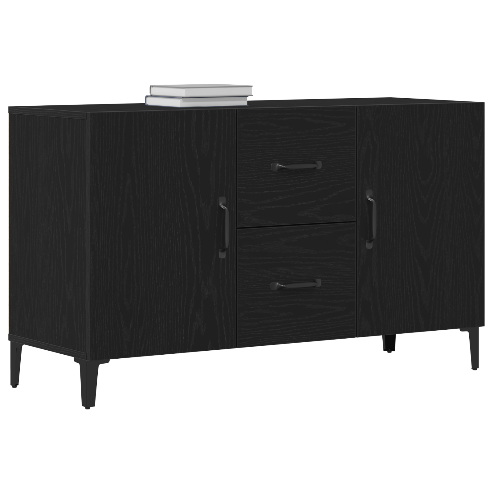 vidaXL Zwarte Eikenhouten Dressoir - 100 x 36 x 60 cm - Gemaakt van Gefabriceerd Hout