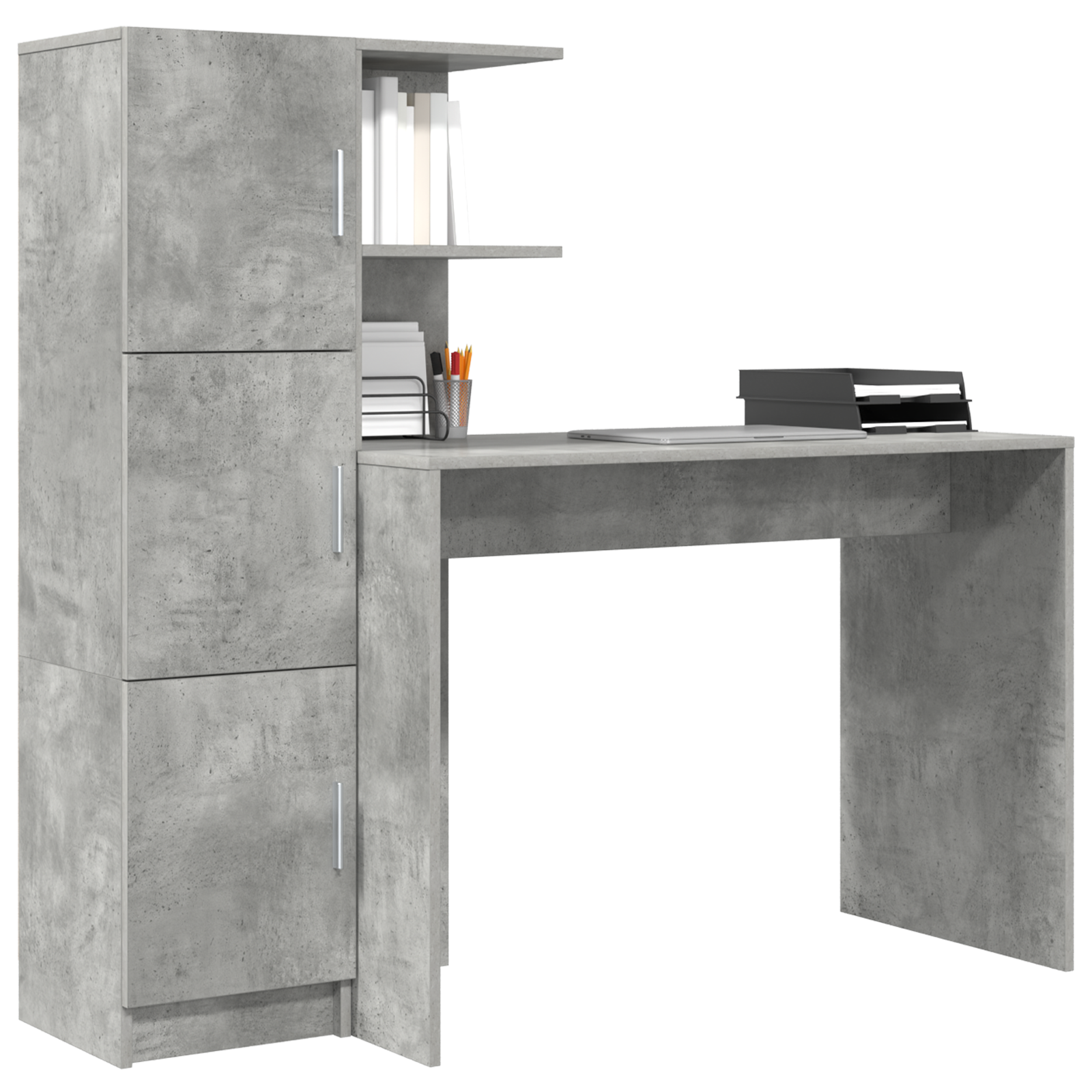 vidaXL Bureau met Opbergruimte Betongrijs Gefabriceerd Hout
