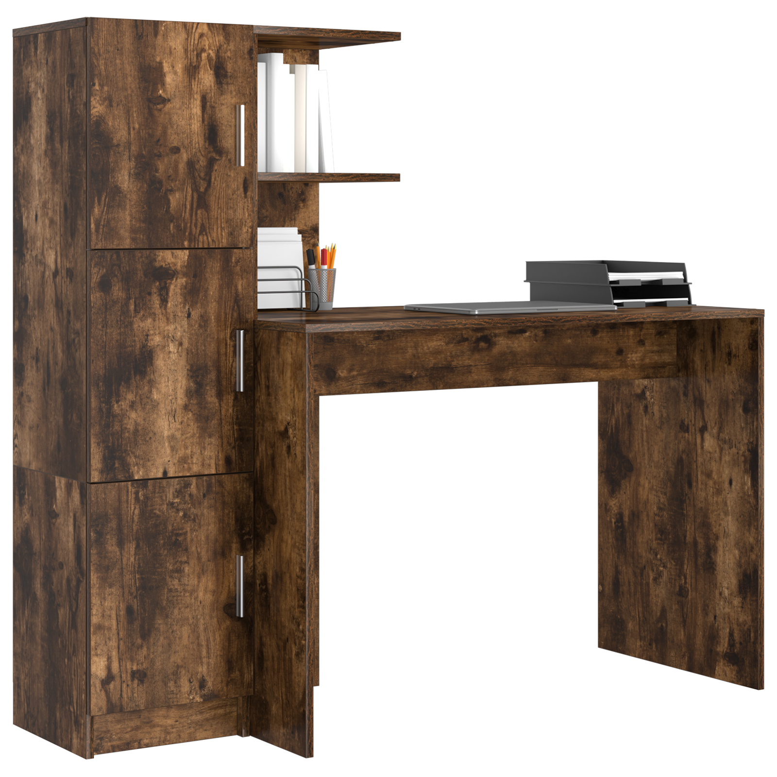 vidaXL Bureau Rook Eiken met Opbergruimte