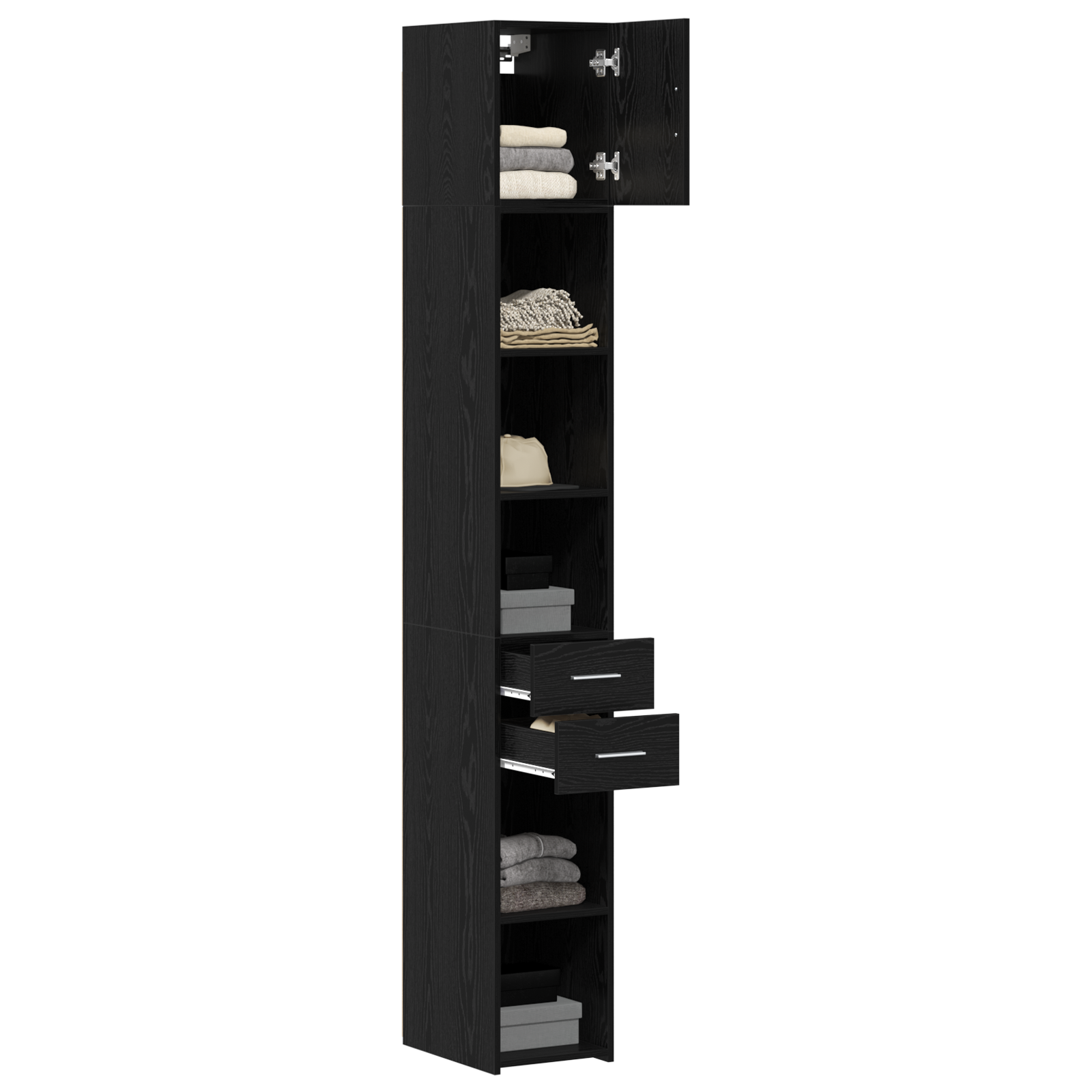 vidaXL Slim Storage Cabinet Zwart Eiken 30x42.5x225 cm Gefabriceerd Hout