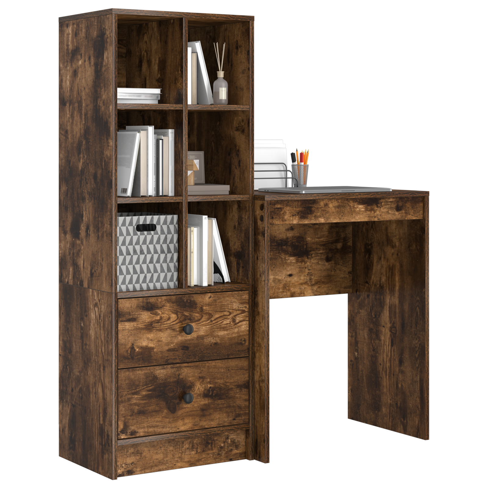 vidaXL Bureau met Opslag van Gerookt Eiken Hout