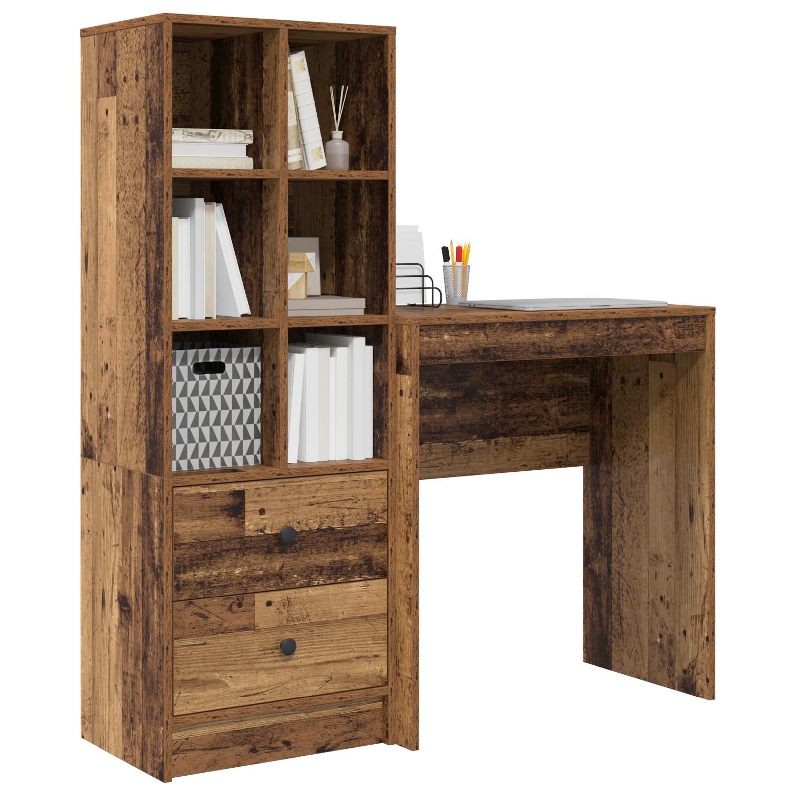 vidaXL Bureau met Opbergruimte Oud Hout Gelaagd Hout