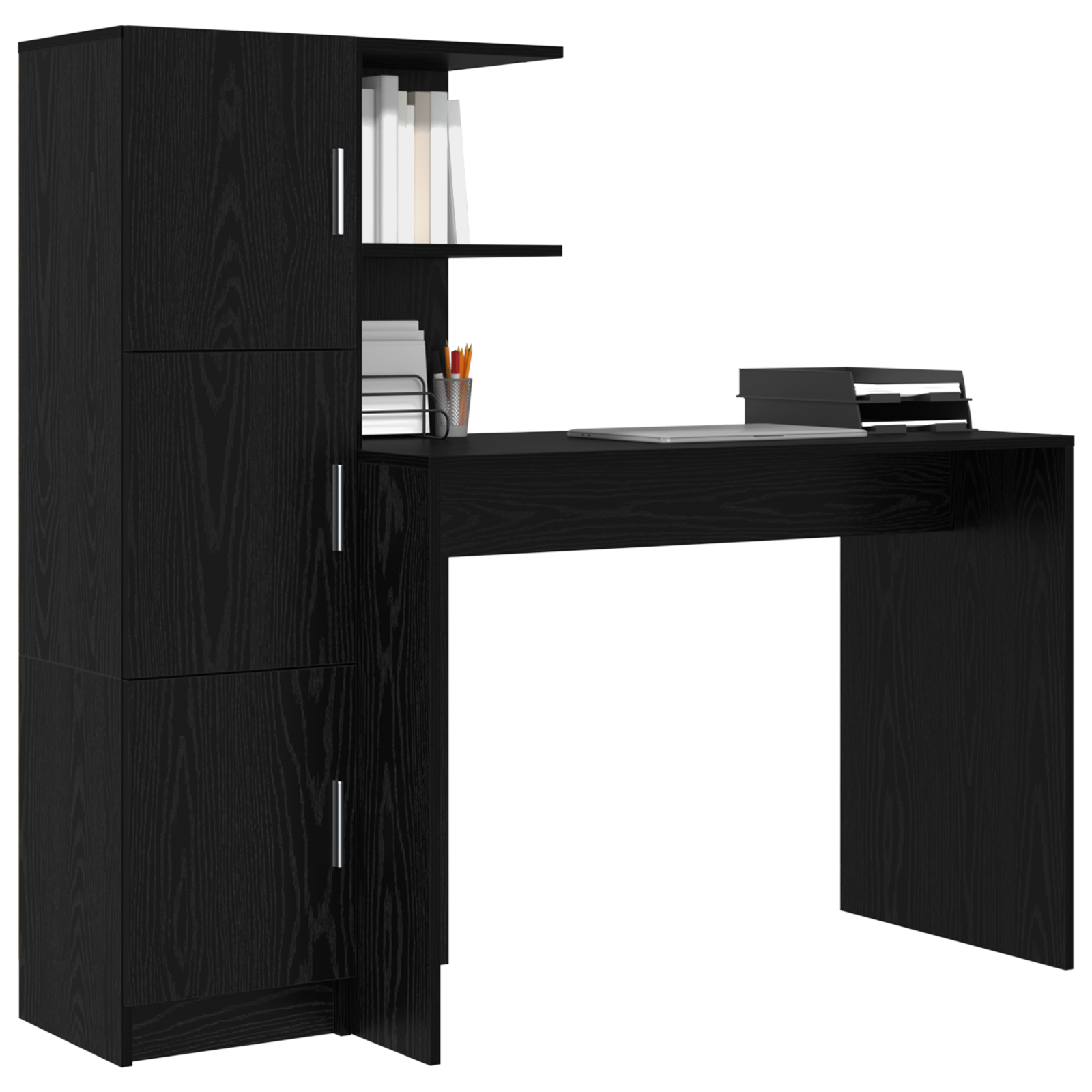 vidaXL Bureau met Opbergruimte Zwart Eiken Geengineerd Hout