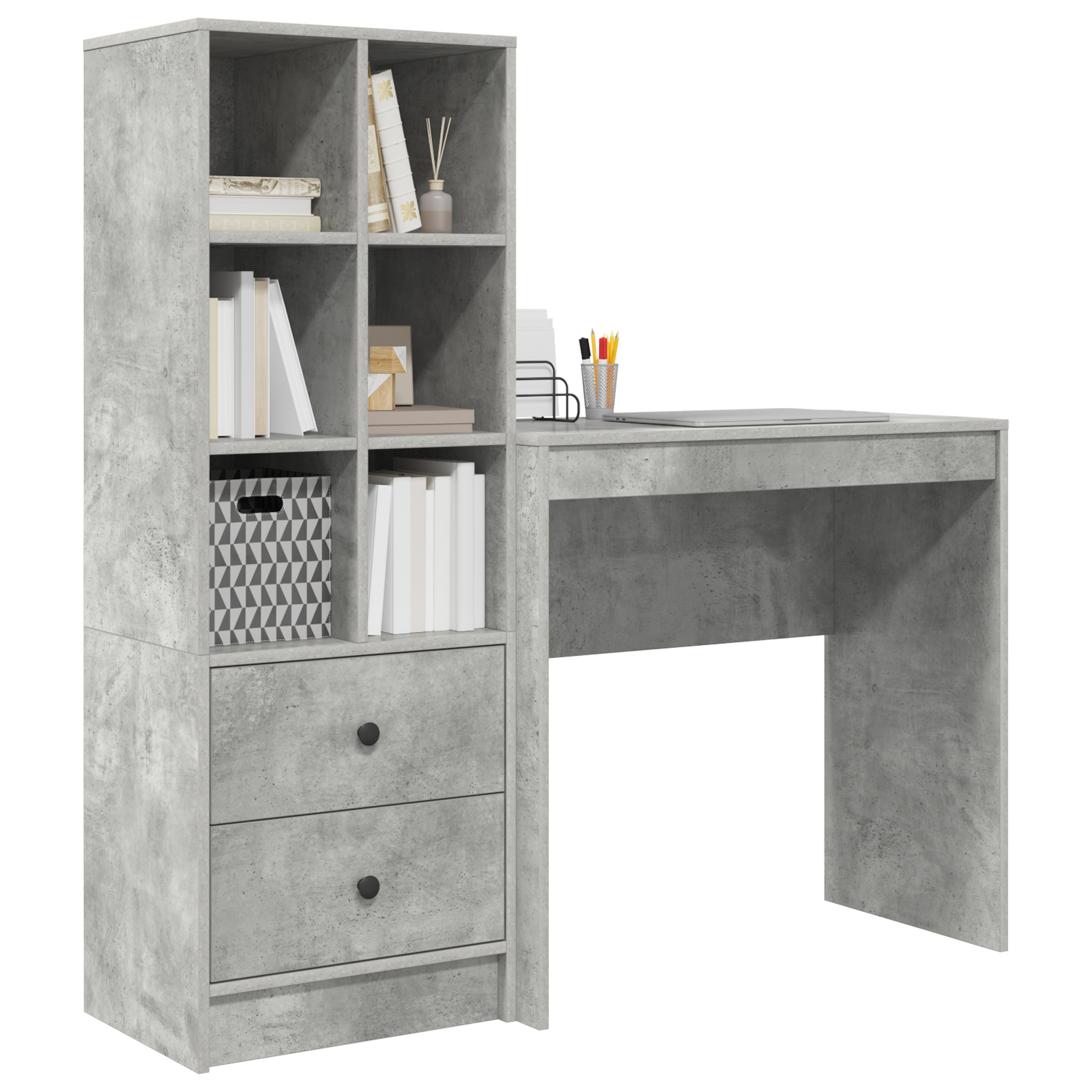 vidaXL Bureau met Opbergruimte van Betonlook Hout