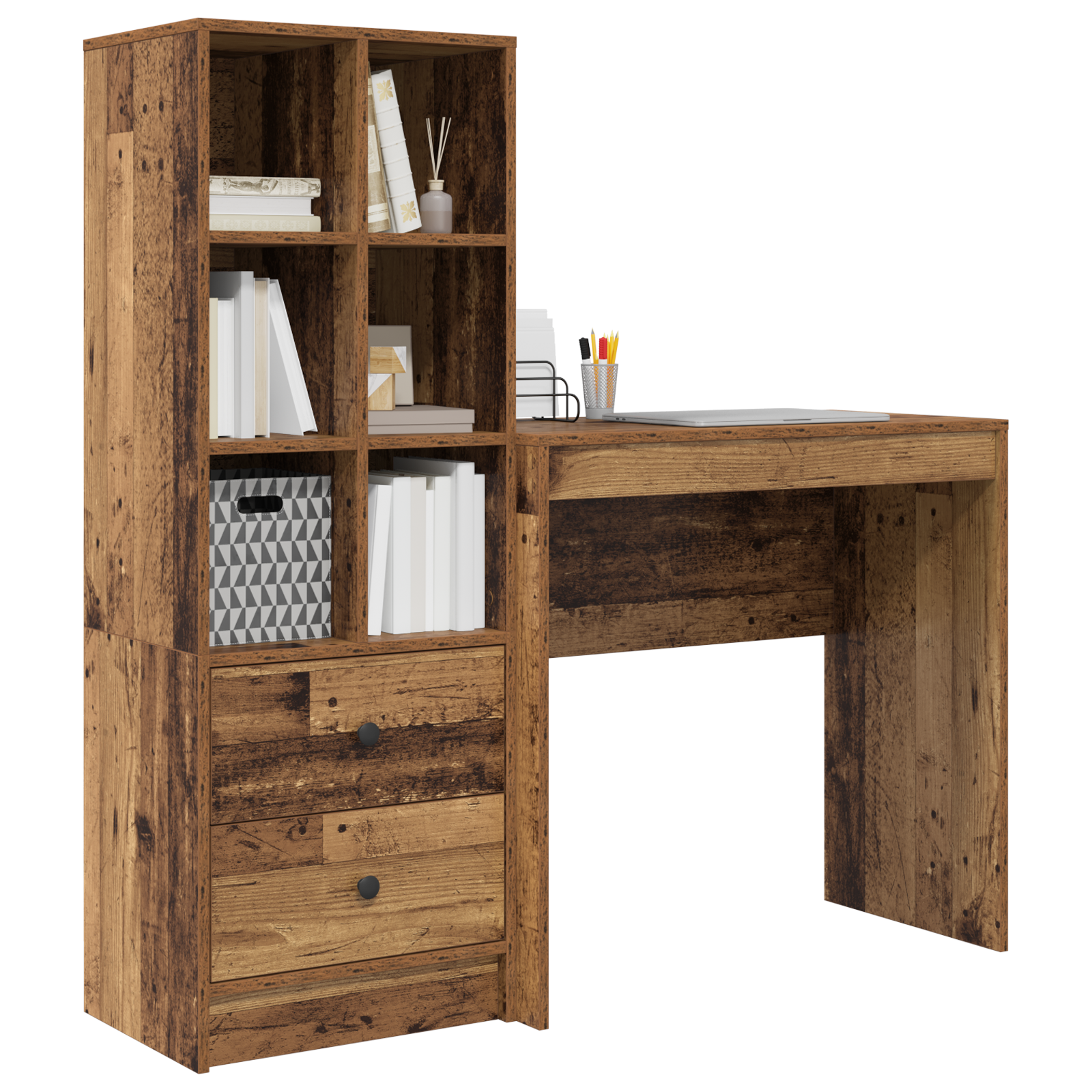 vidaXL Bureau met Opbergruimte van Oud Gelaagd Hout