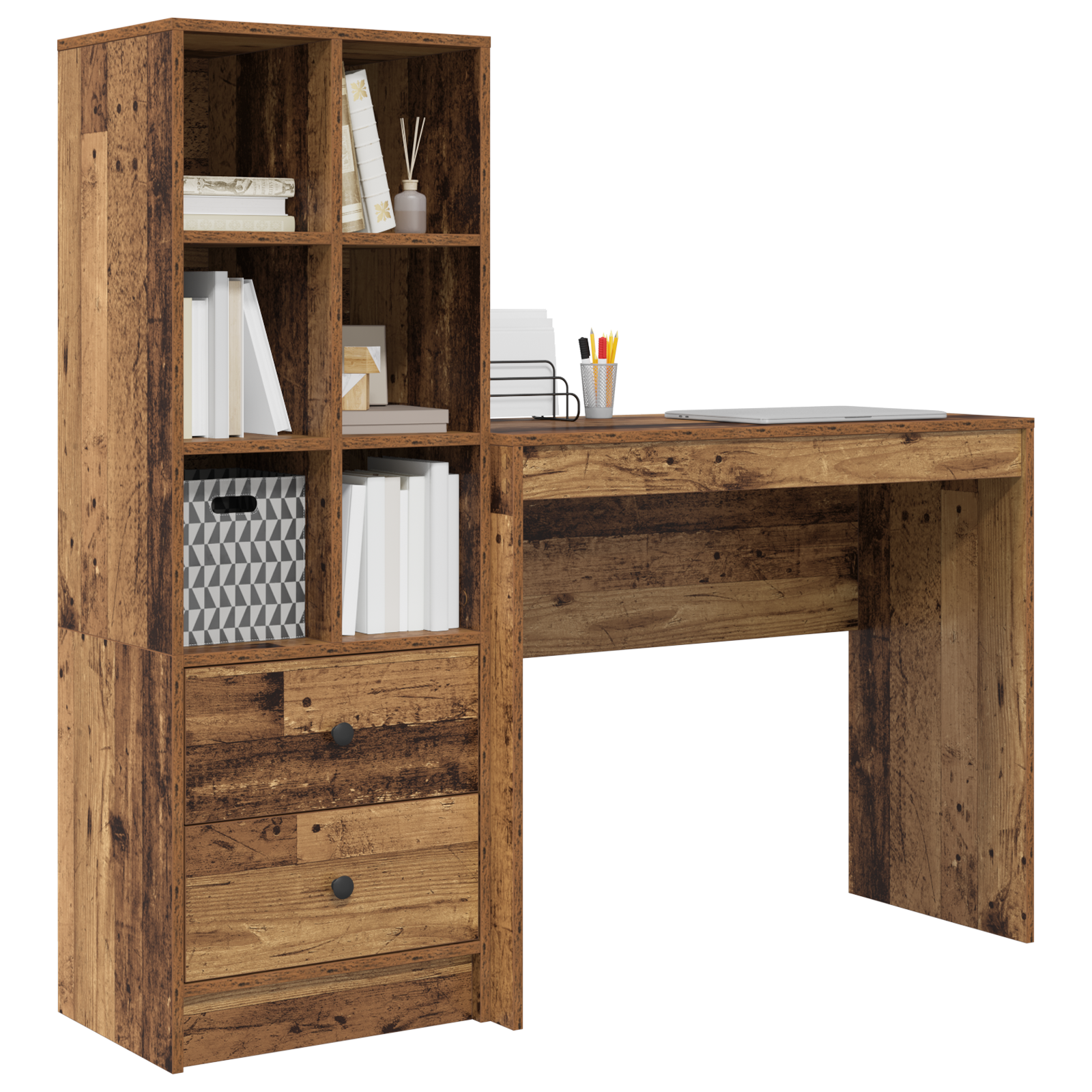 vidaXL Bureau met Opbergruimte van Oud Hout