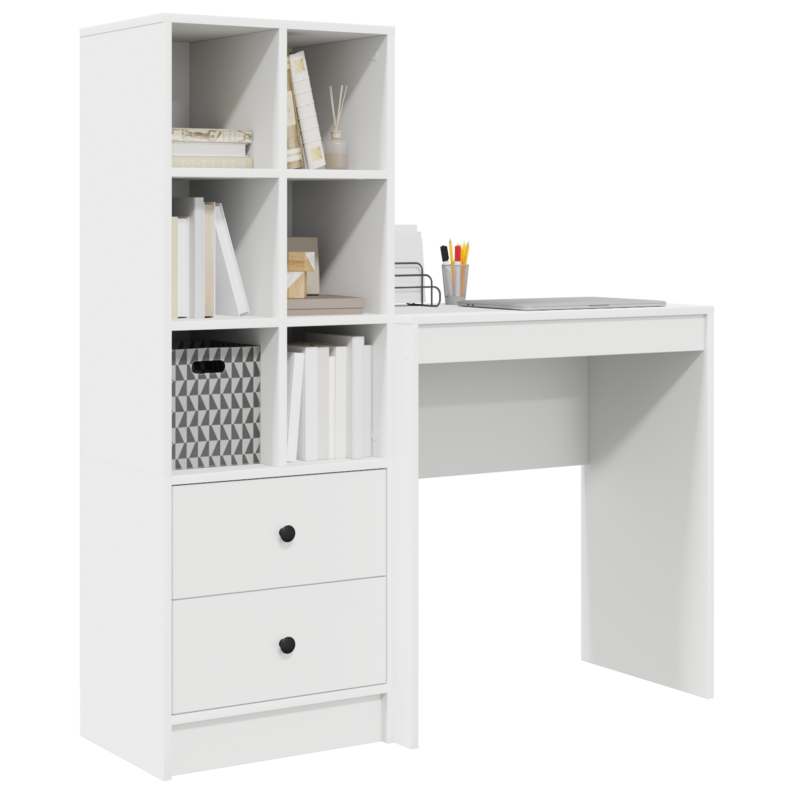 vidaXL Bureau met Opbergruimte Wit Ingenieurs Hout