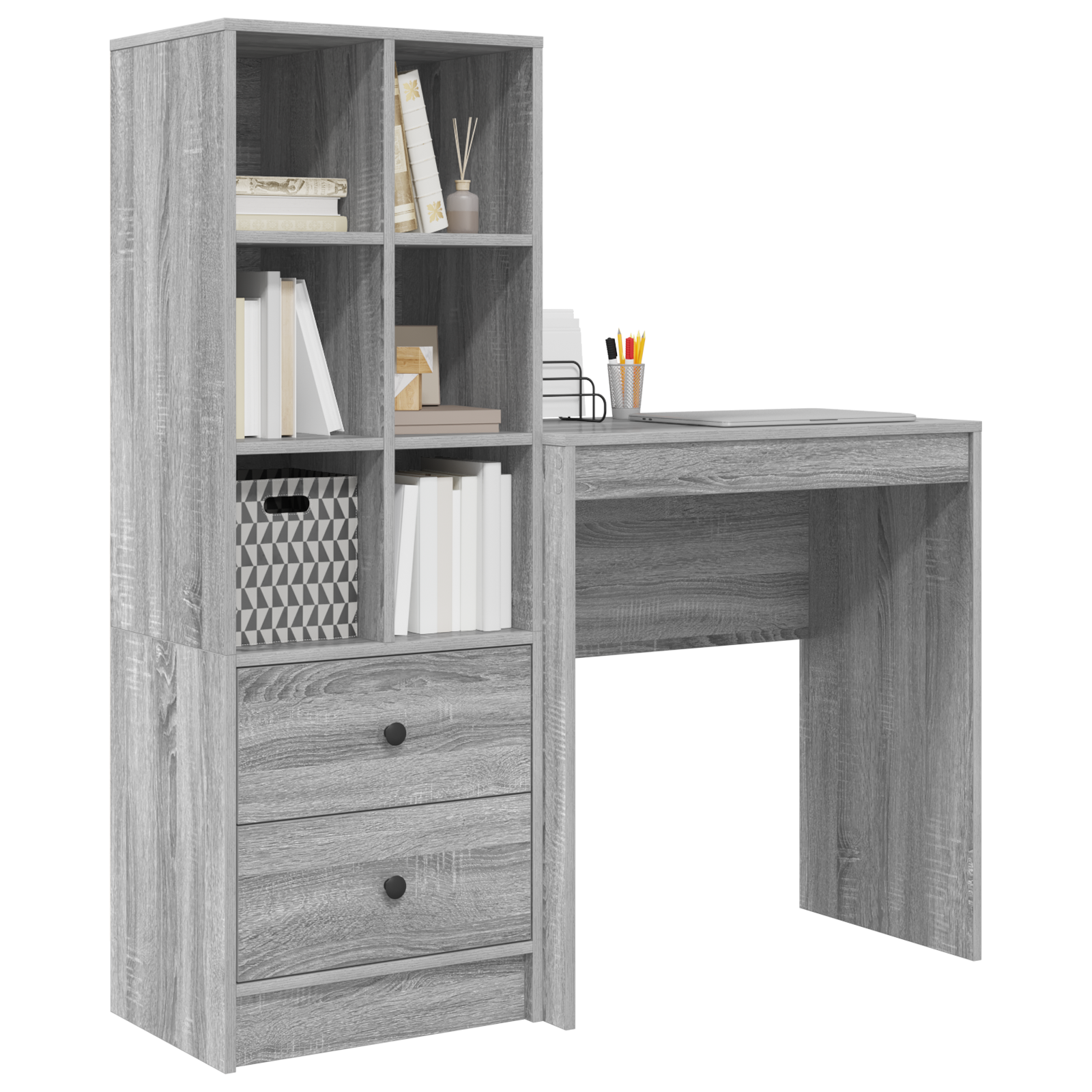 vidaXL Bureau met Opbergruimte Grijs Sonoma Geperst Hout