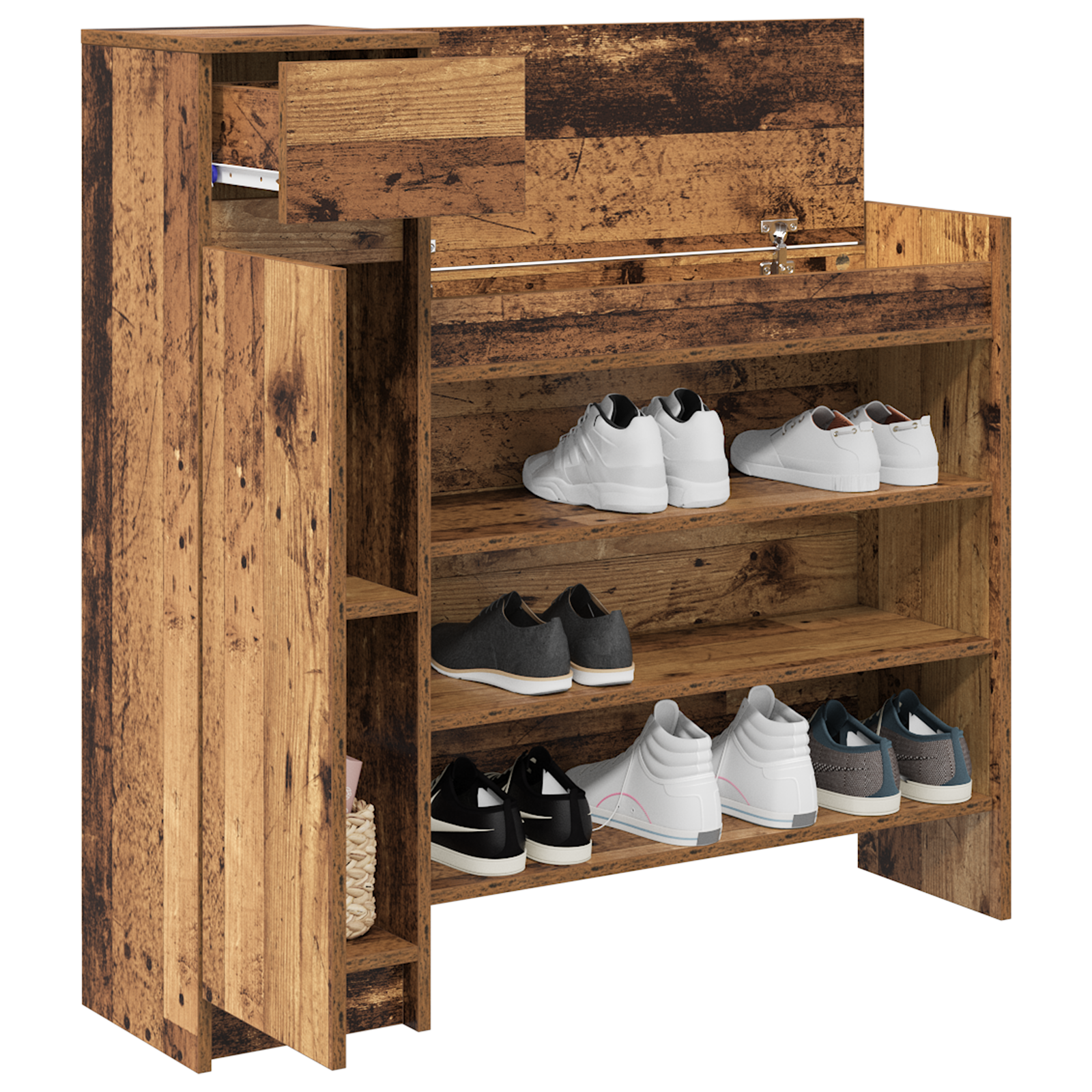 vidaXL Schoenenkast Oud Hout 100.5x28x100 cm Houtbewerkt