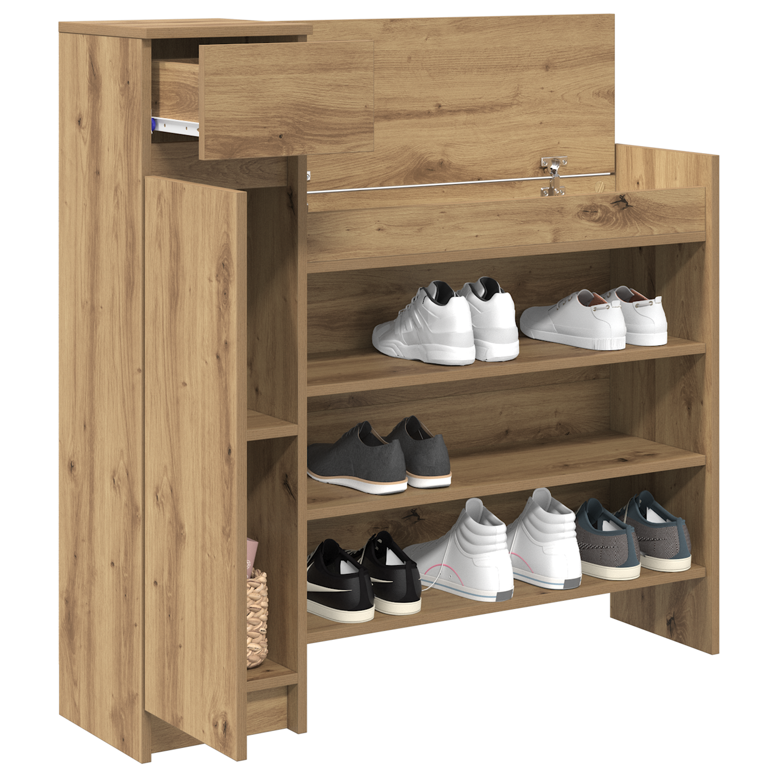 vidaXL Schoenenkast Ambachtelijk Eiken 100.5x28x100 cm Geengineerd Hout