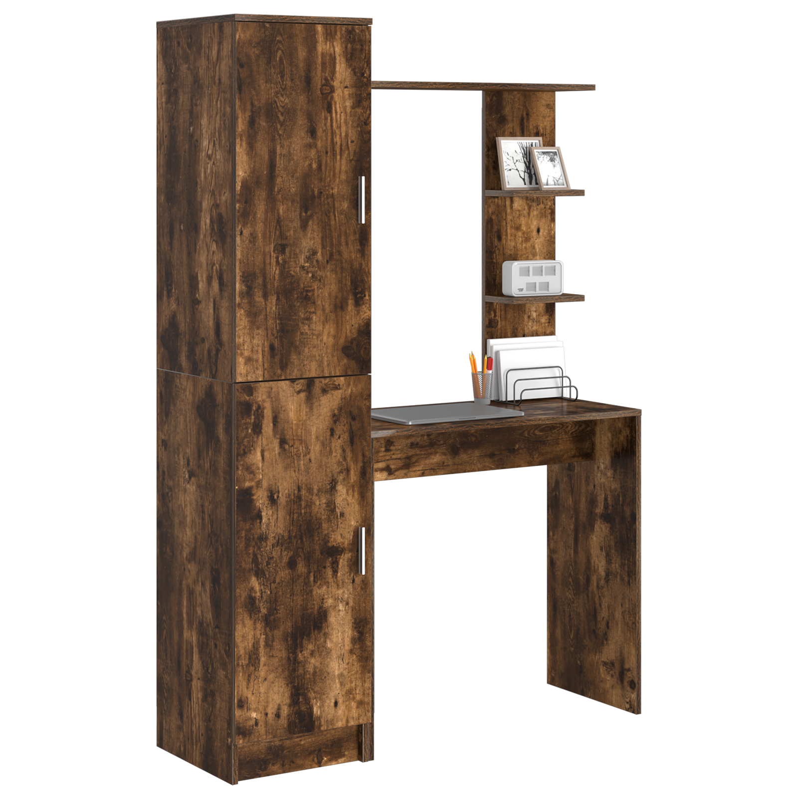 vidaXL Bureau met Opbergruimte in Gerookte Eik van Gefabriceerd Hout