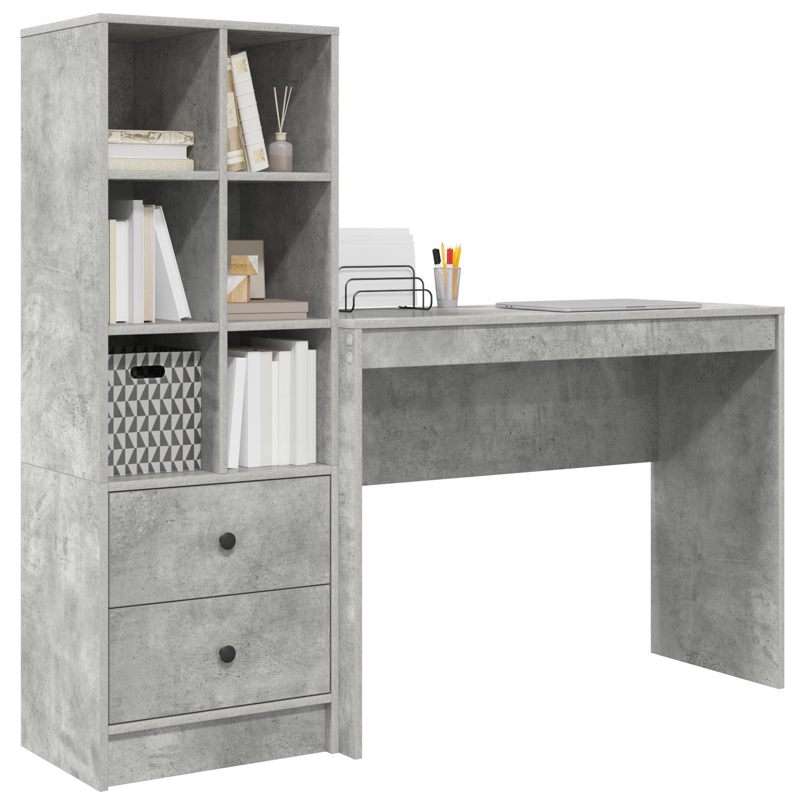 vidaXL Bureau met Opbergruimte Betonnen Grijs Geengineerd Hout