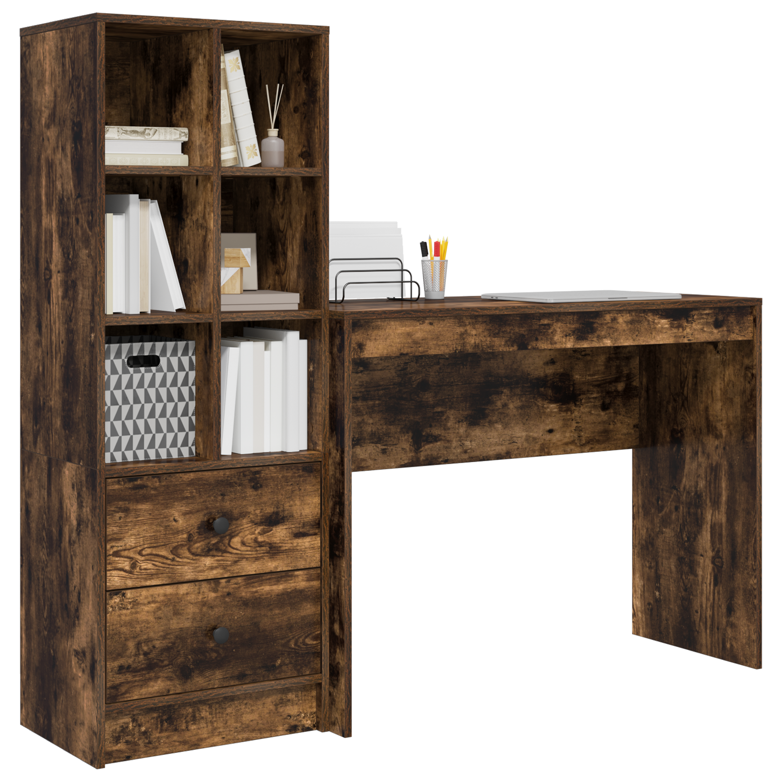 vidaXL Bureau met Opbergruimte van Rook Eiken Hout