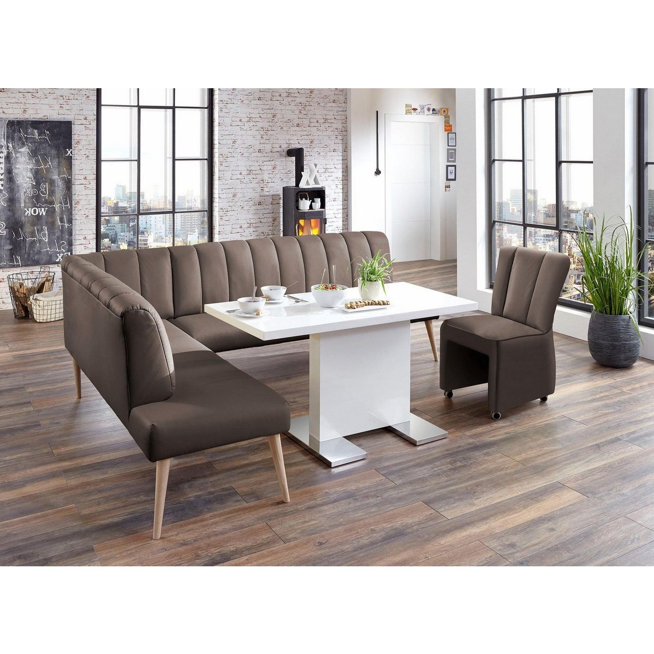 Exxpo - sofa fashion Hoekbank Costa, moderne rugstikking, comfortabel en elegant, hoge houten voet