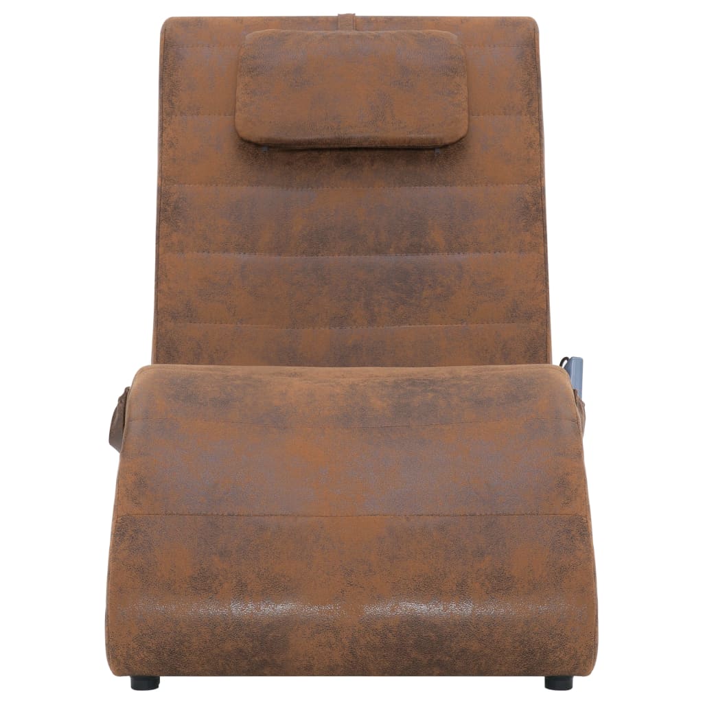vidaXL Massage chaise longue met kussen kunstsuède bruin