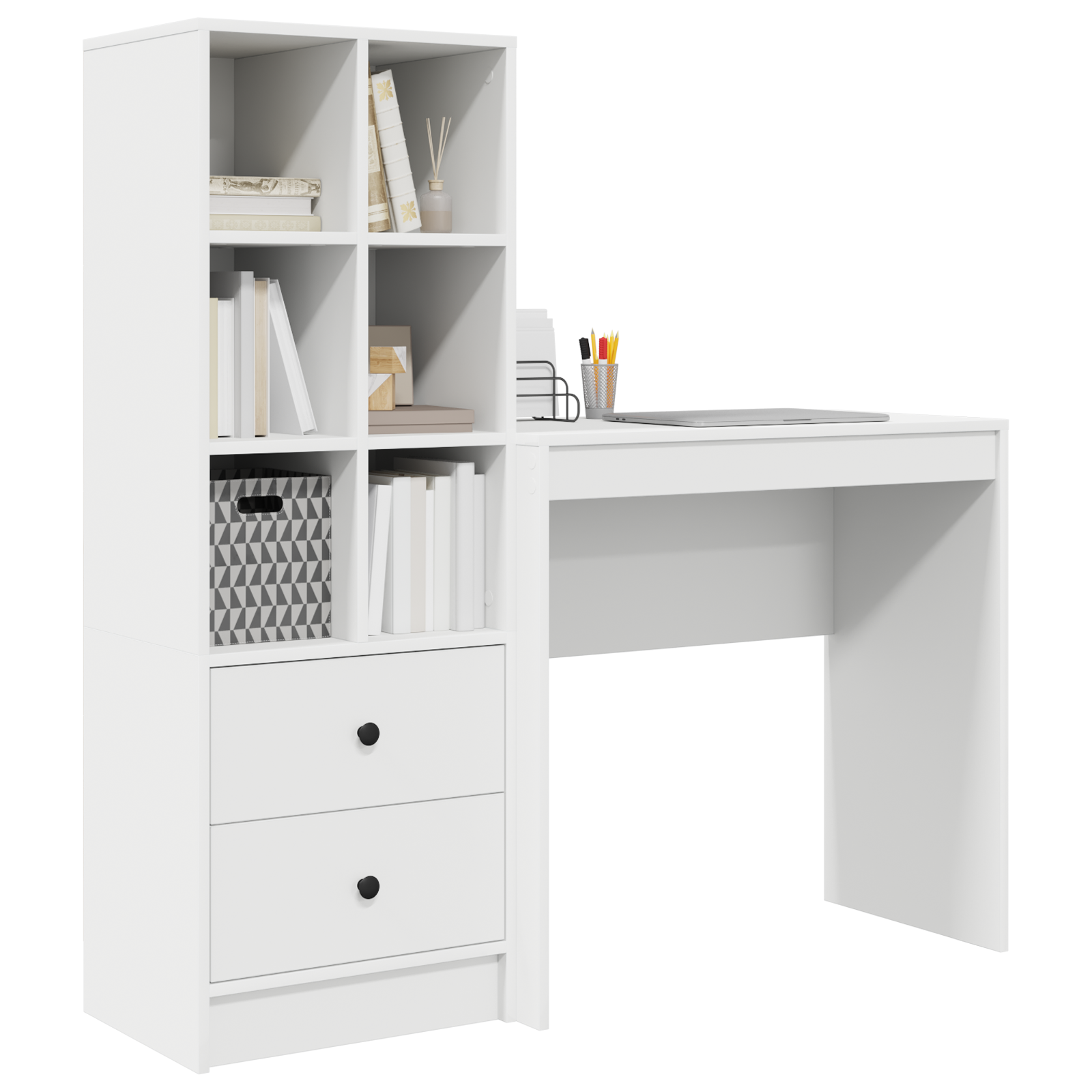 vidaXL Bureau met Opbergruimte - Wit Gelaagd Hout