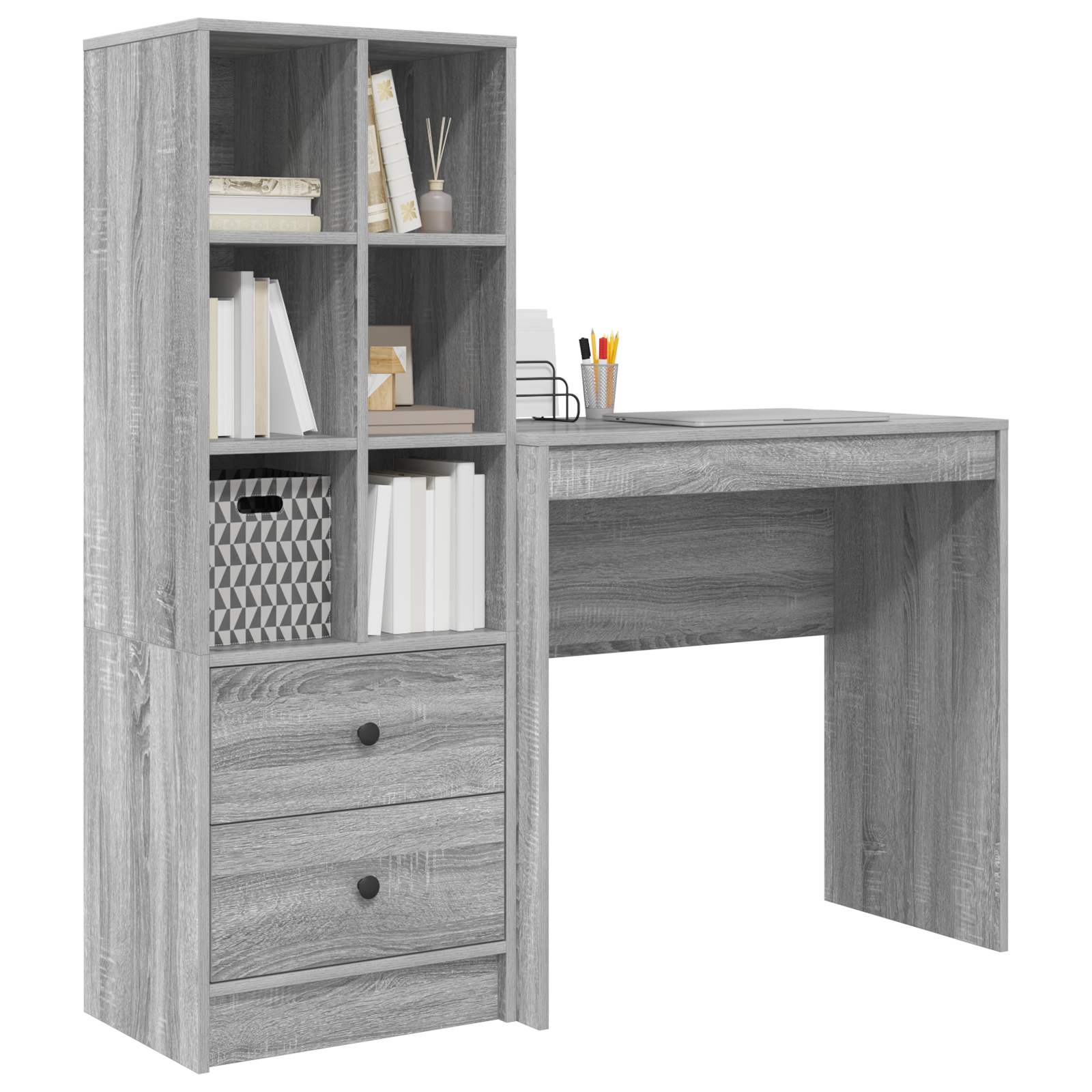 vidaXL Bureau met Opslag in Grijs Sonoma Hout