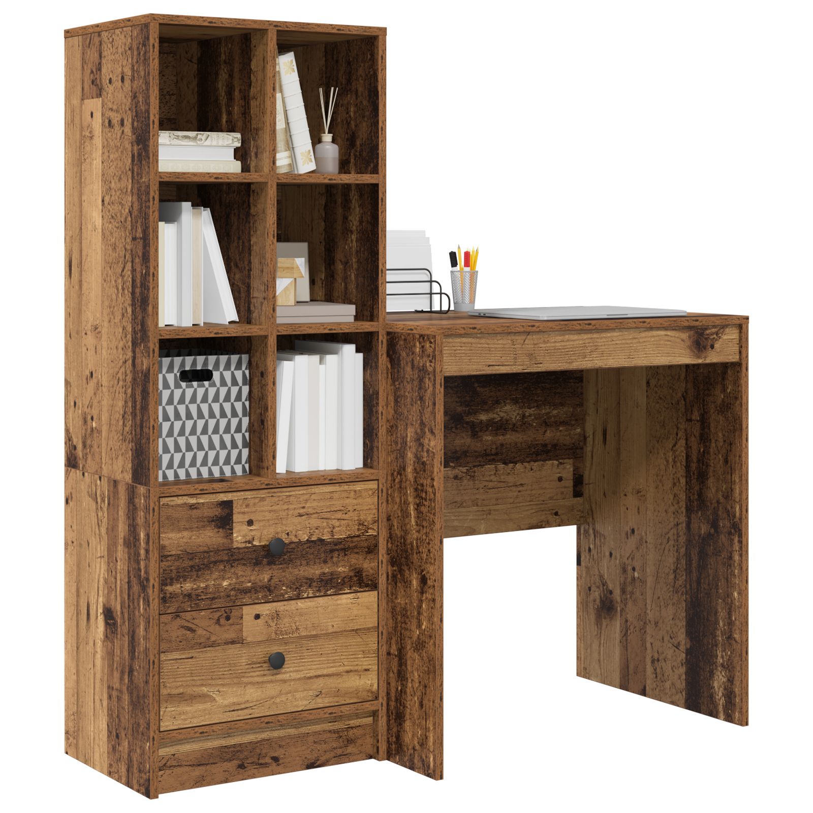 vidaXL Bureau met Opbergruimte van Oud Hout