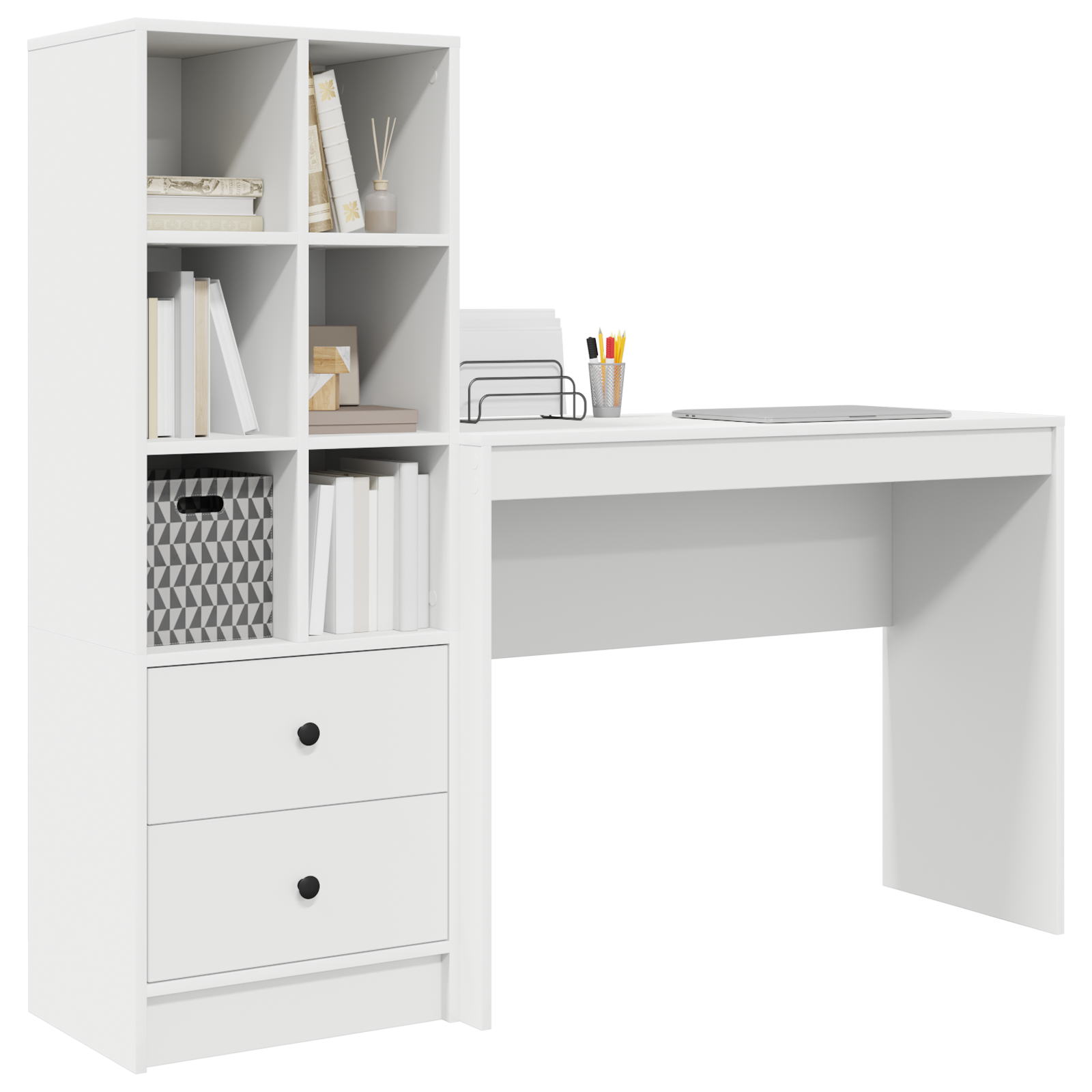 vidaXL Bureau met Opslag Wit Geproduceerd Hout