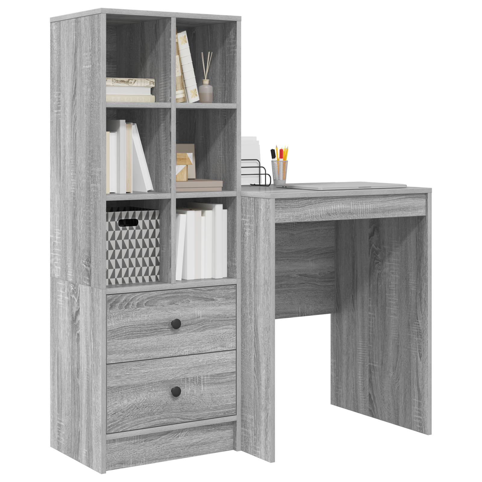 vidaXL Bureau met opbergruimte Grijs Sonoma Engineered Wood