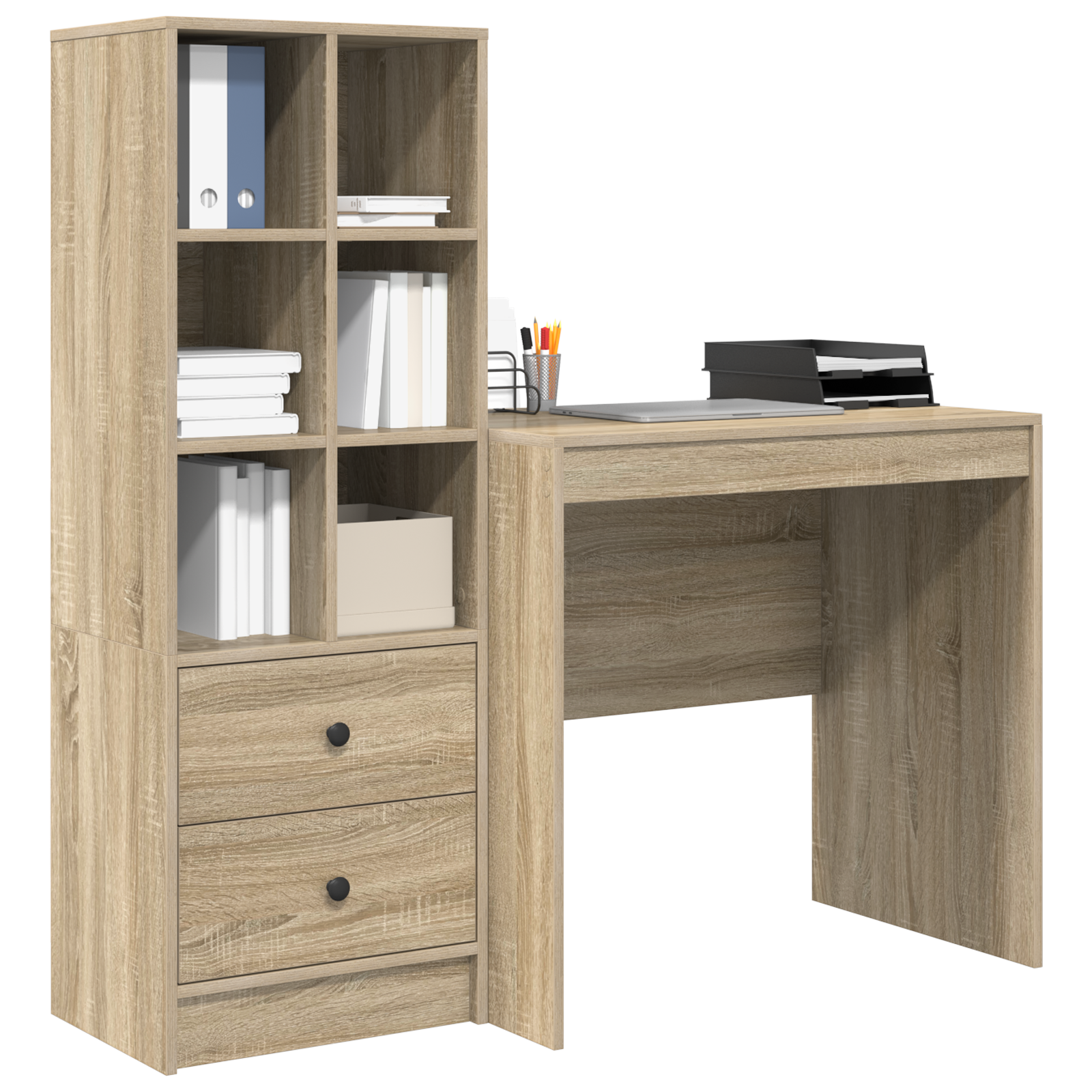 vidaXL Bureau met opbergruimte bewerkt hout sonoma eikenkleurig