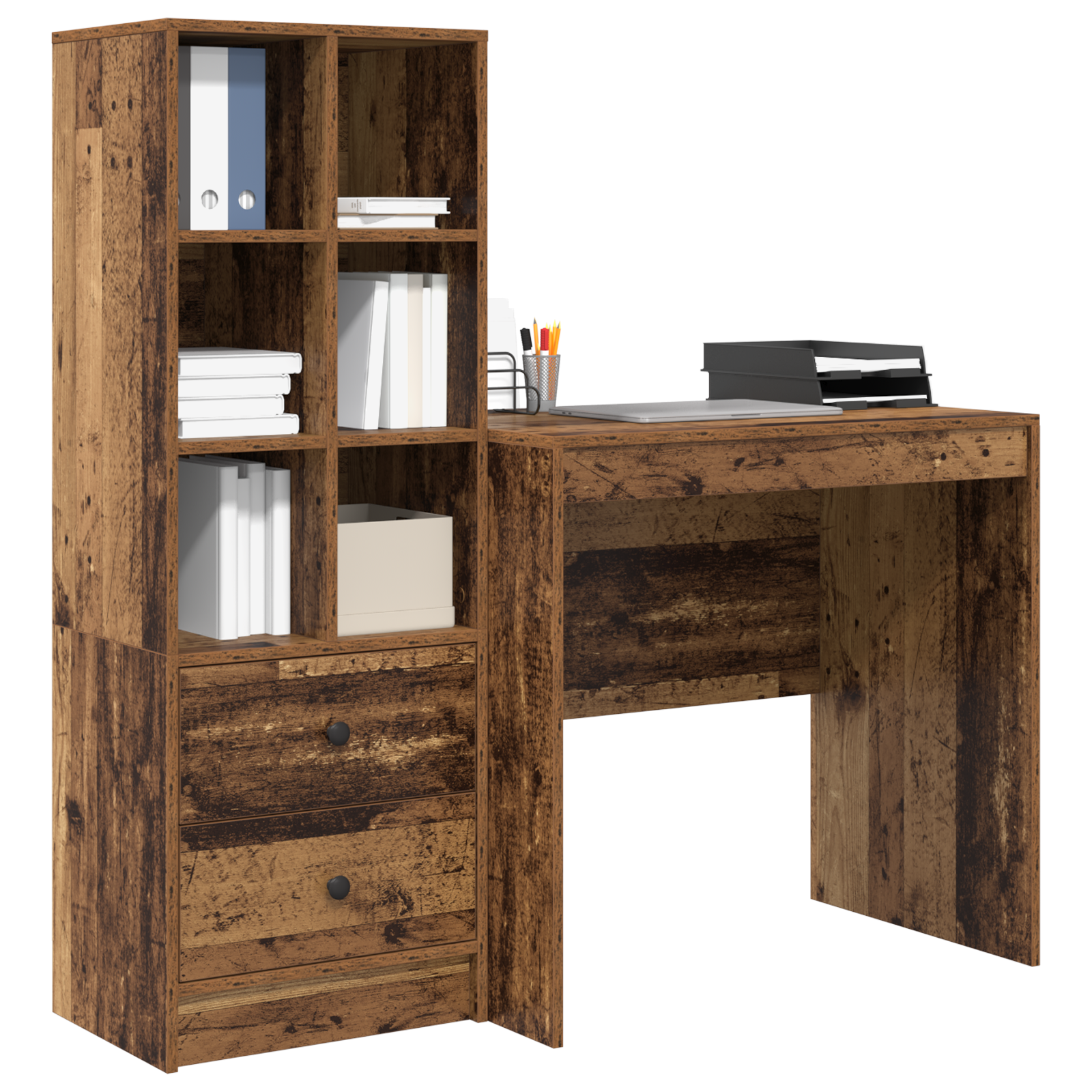 vidaXL Bureau met opbergruimte bewerkt hout oud houtkleurig