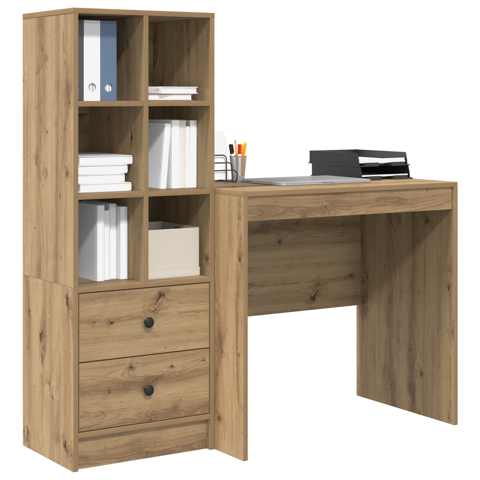vidaXL Bureau met opbergruimte bewerkt hout artisanaal eiken