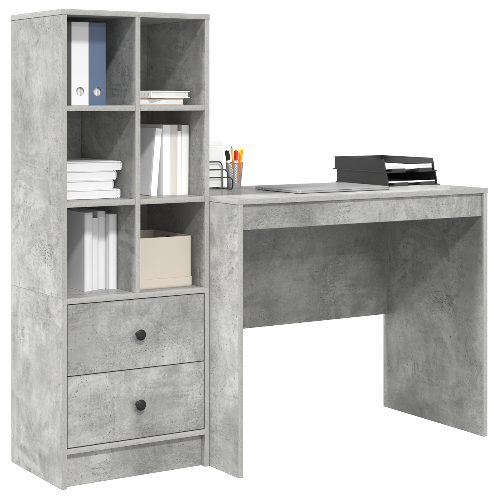 vidaXL Bureau met Opbergruimte Betongrijs Geengineerd Hout