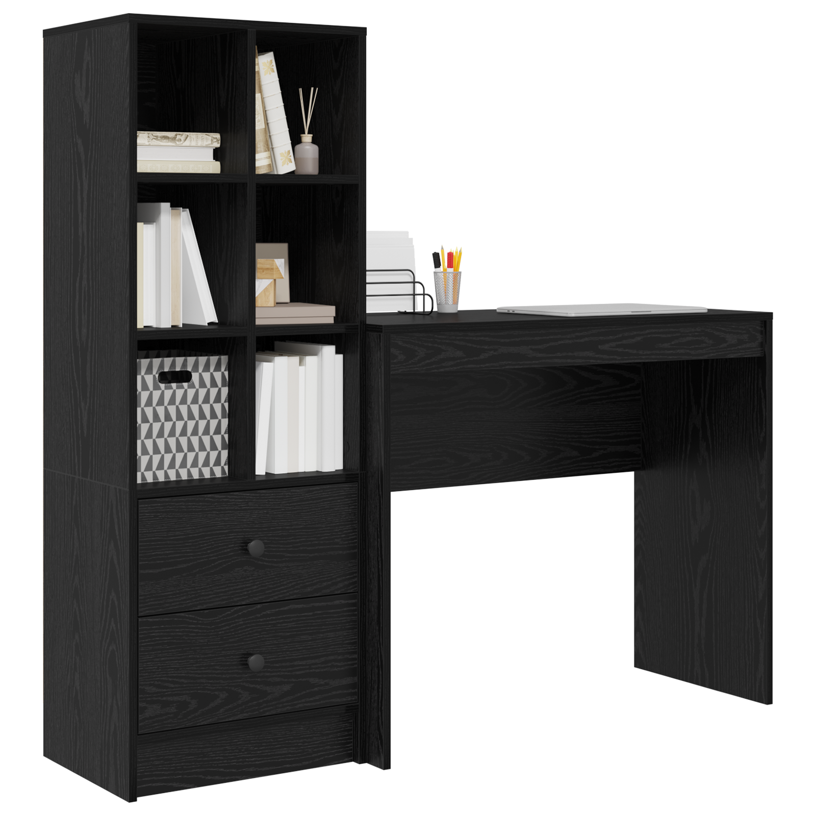 vidaXL Bureau met Opbergruimte Zwart Eikenhout