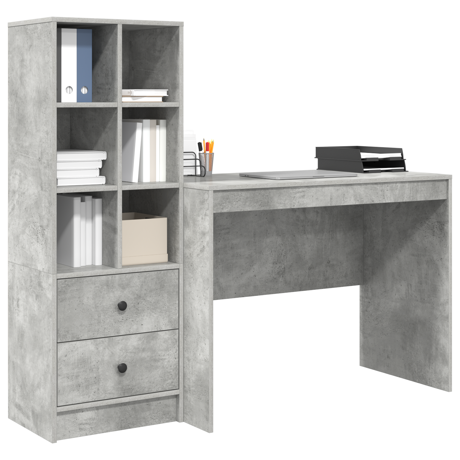 vidaXL Bureau met Opbergruimte Betonlook Hout