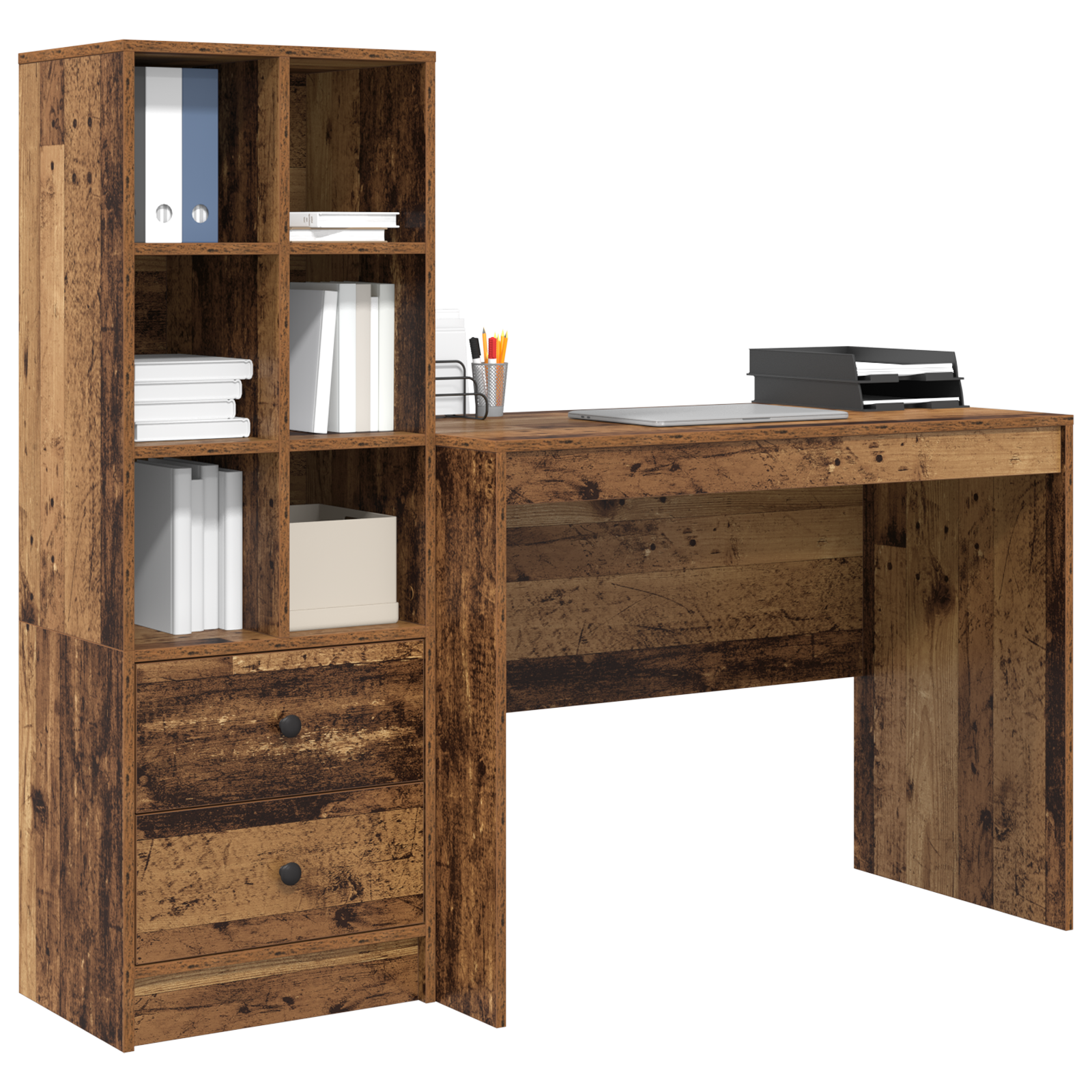 vidaXL Bureau met Opbergruimte van oud hout en geengineerd hout