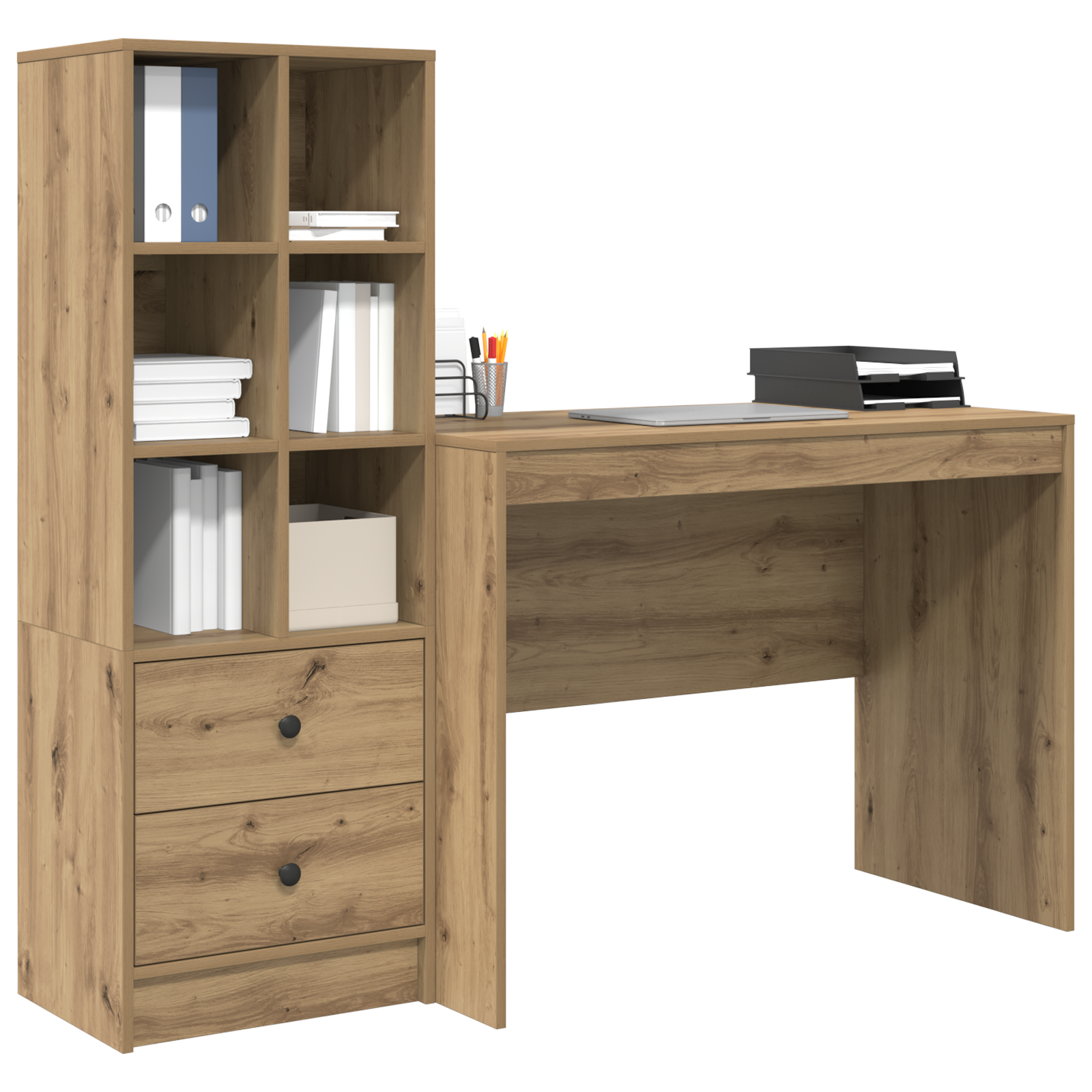 vidaXL Bureau met Opbergruimte van Artisan Eikenhout