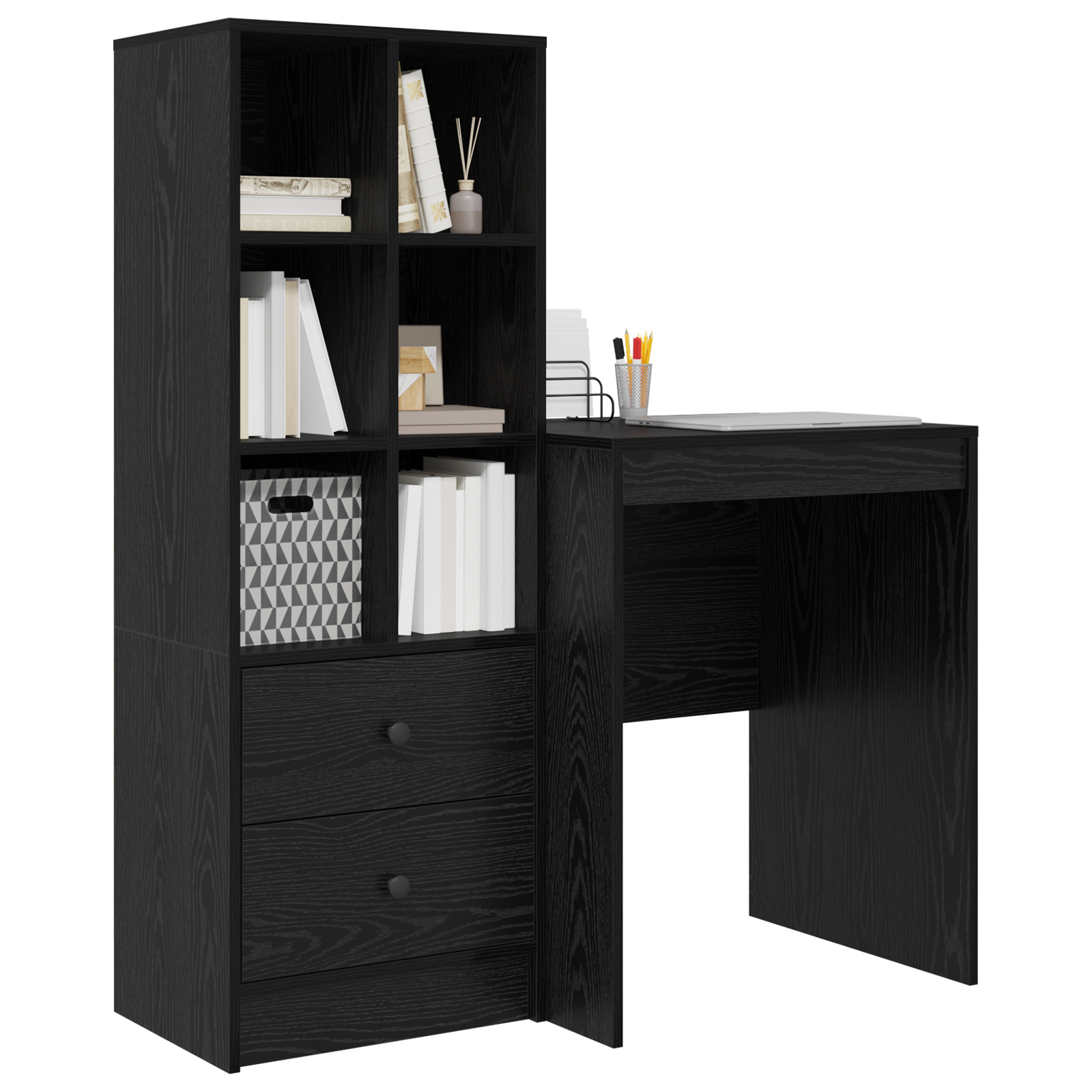 vidaXL Bureau met Opbergplank Zwart Eiken Hout