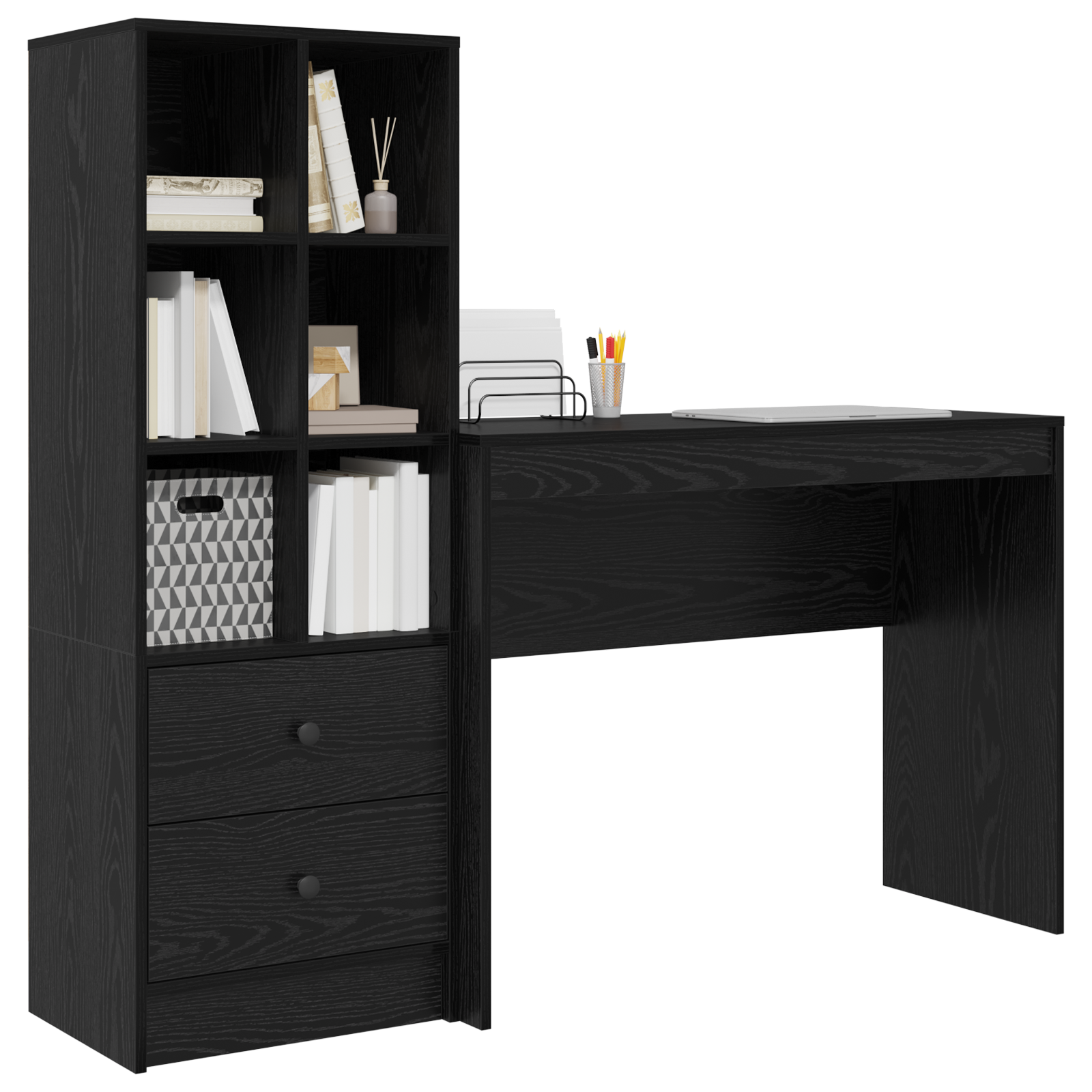 vidaXL Bureau met Opbergruimte Zwart Eiken Geperst Hout