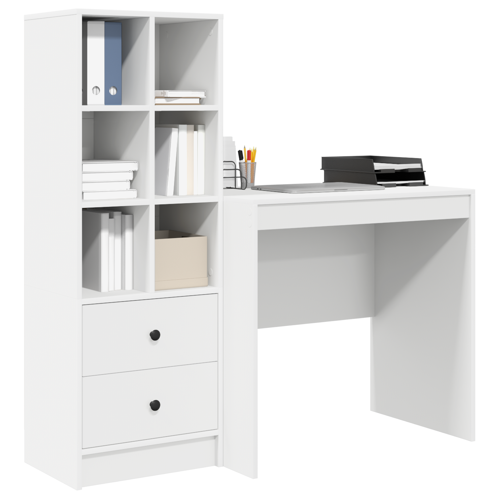 vidaXL Bureau met opbergruimte bewerkt hout wit
