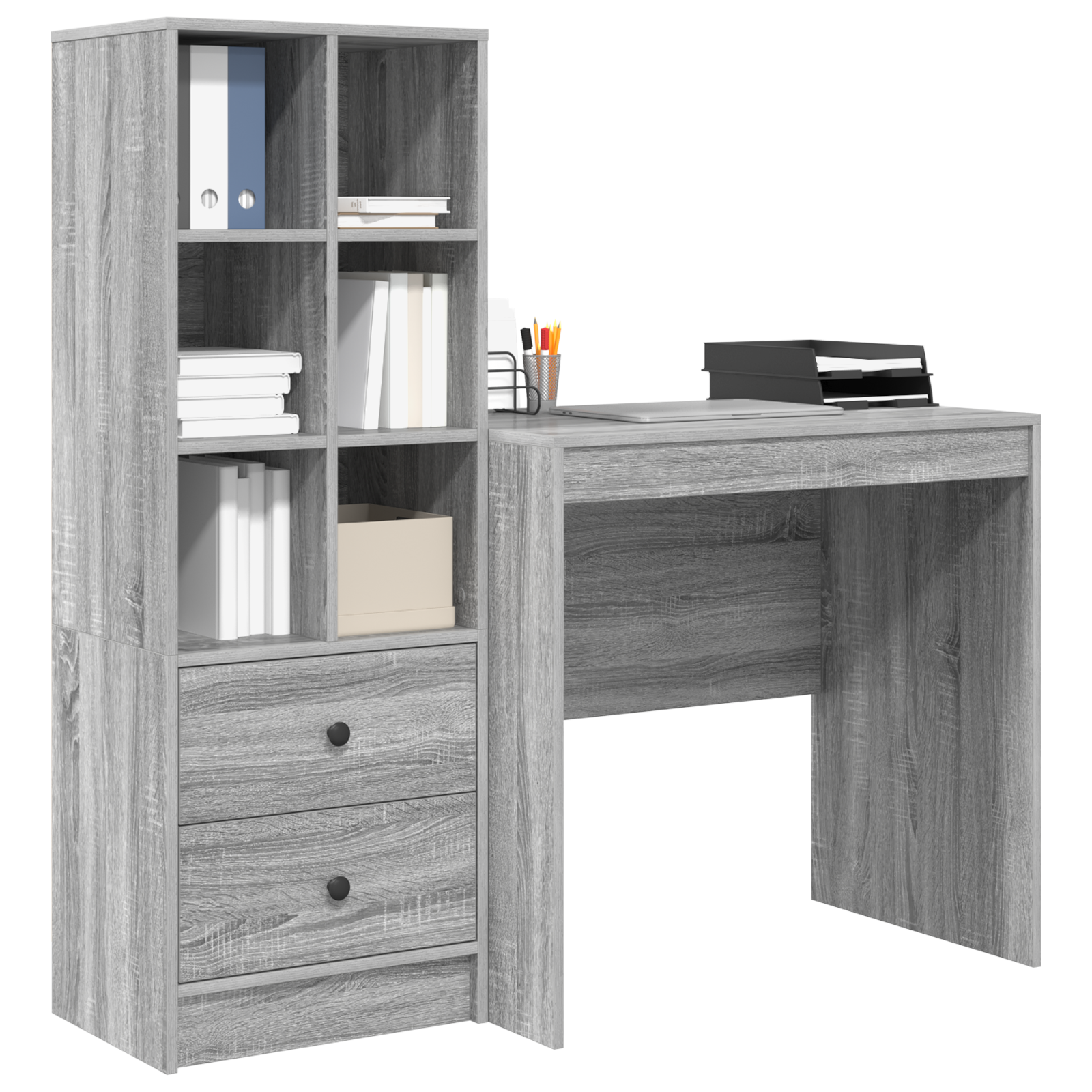 vidaXL Bureau met opbergruimte bewerkt hout grijs sonoma eikenkleurig
