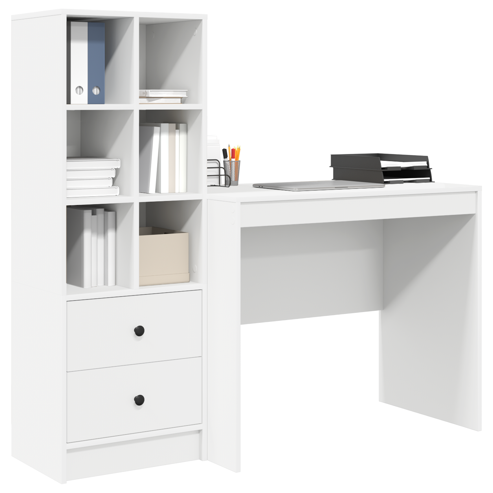 vidaXL Bureau met Opbergruimte - Wit Geengineerd Hout